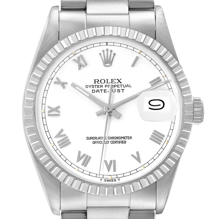 Rolex Datejust White Roman Dial Steel Vintage Mens Watch 16030 SwissWatchExpo