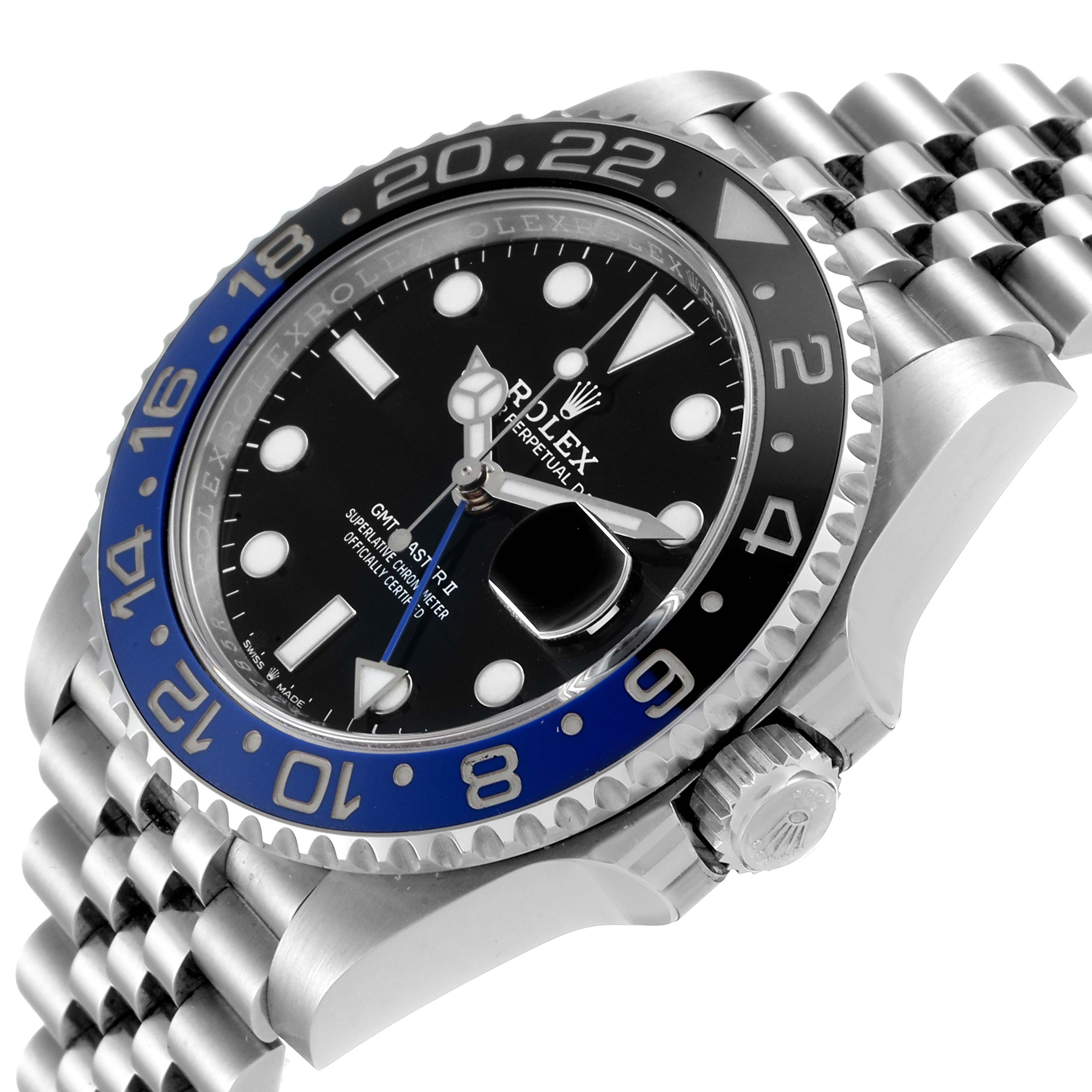 The image shows a Rolex GMT-Master 126710 Men
s Stainless Steel Black Dial 126710 Men
s Stainless Steel Black Dial watch at a slight angle, highlighting its bezel, dial, crown, and bracelet.