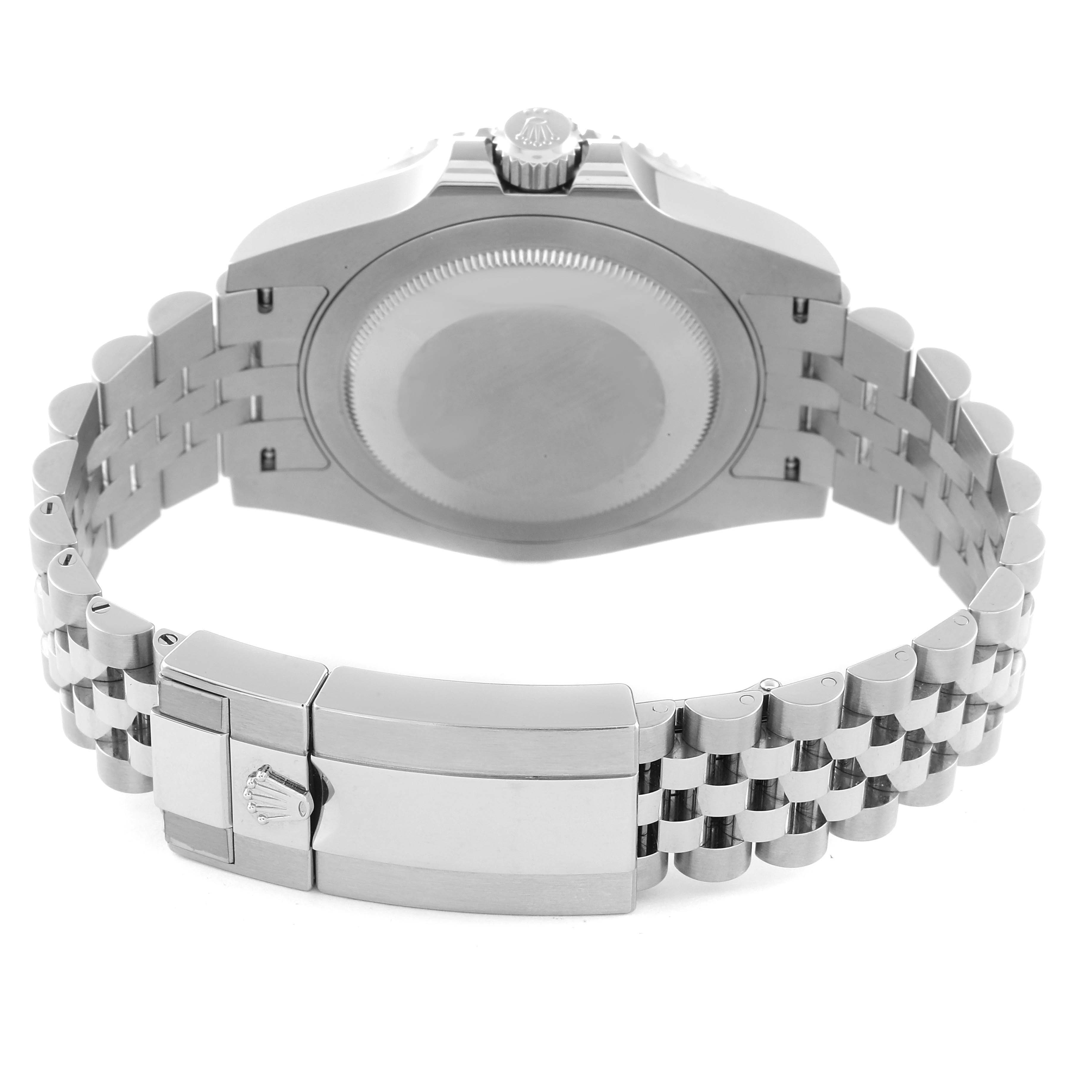 This image shows the back of the Rolex GMT-Master 126710BLRO Men
s Stainless Steel Black Dial 126710BLRO Men
s Stainless Steel Black Dial watch, highlighting the case back and bracelet clasp.