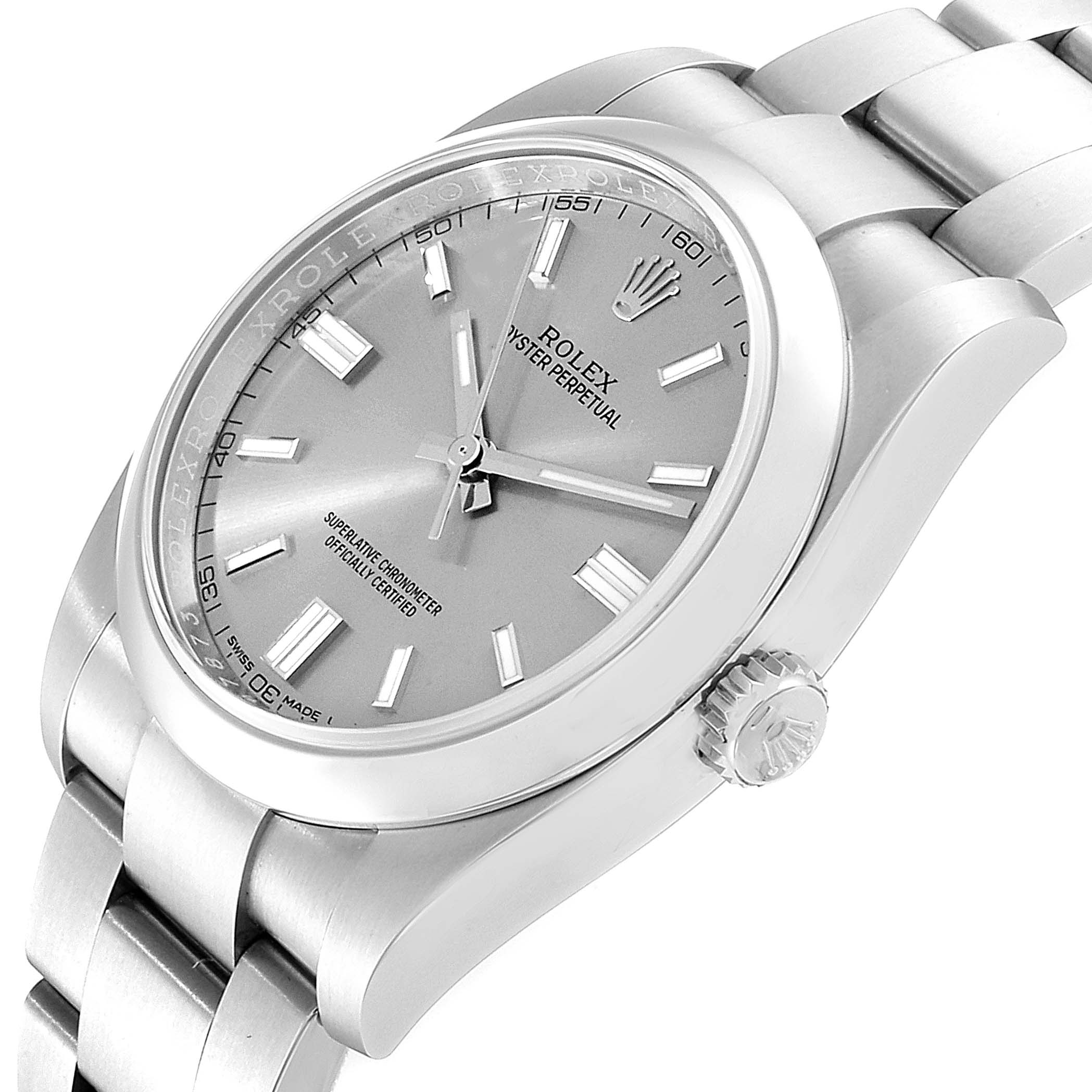 The image shows a stainless steel Rolex Datejust 116000 Men
s Stainless Steel Grey Dial 116000 Men
s Stainless Steel Grey Dial watch angled to display the dial, crown, and part of the bracelet.