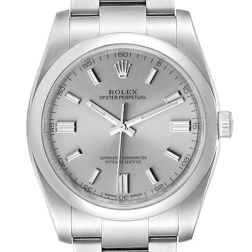 Photo of Rolex Oyster Perpetual 36 Rhodium Dial Steel Mens Watch 116000 Box Card
