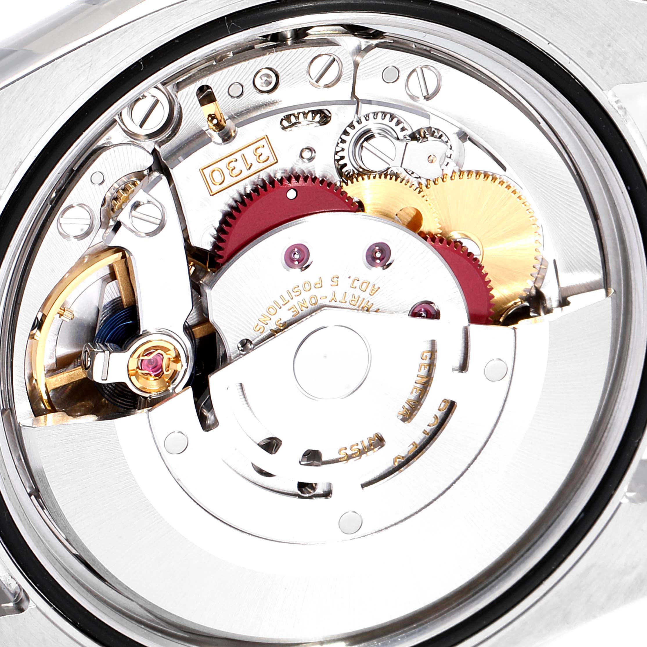 The image shows a close-up view of the movement and internal mechanics of a Rolex Datejust 116000 Men
s Stainless Steel Grey Dial 116000 Men
s Stainless Steel Grey Dial watch.