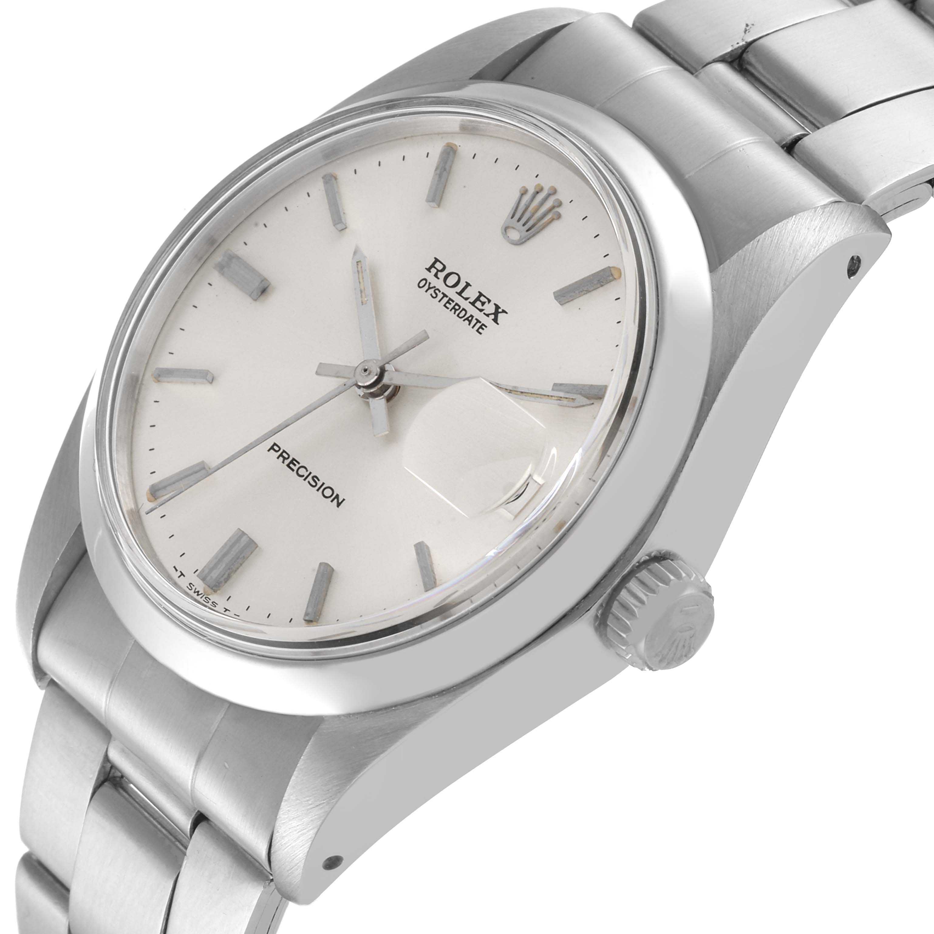The image shows a Rolex Vintage Collection 6694 Men's Stainless Steel Silver Dial 6694 Men's Stainless Steel Silver Dial Oysterdate from an angled view, highlighting the dial, crown, and bracelet.