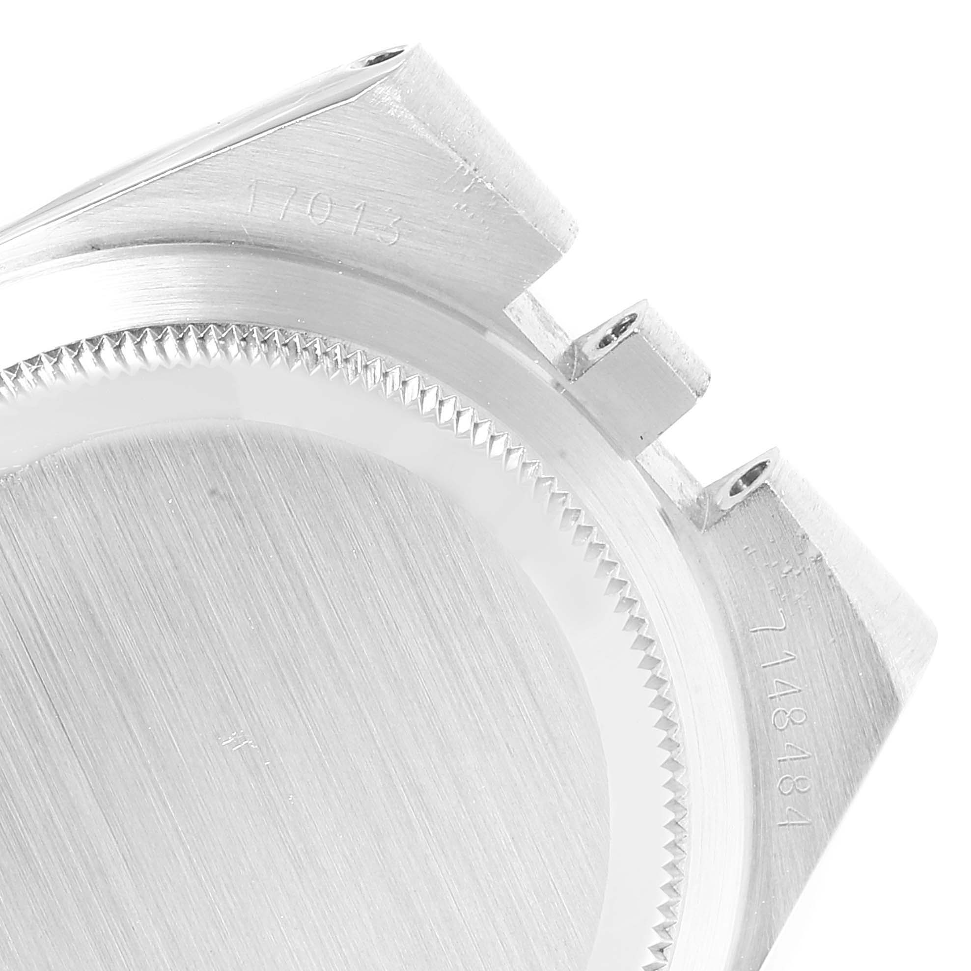 This image shows the case back and lugs of the Rolex Oysterquartz 17013 Men
s Steel and Gold (two tone) Silver Dial 17013 Men
s Steel and Gold (two tone) Silver Dial model from a top-down angle.