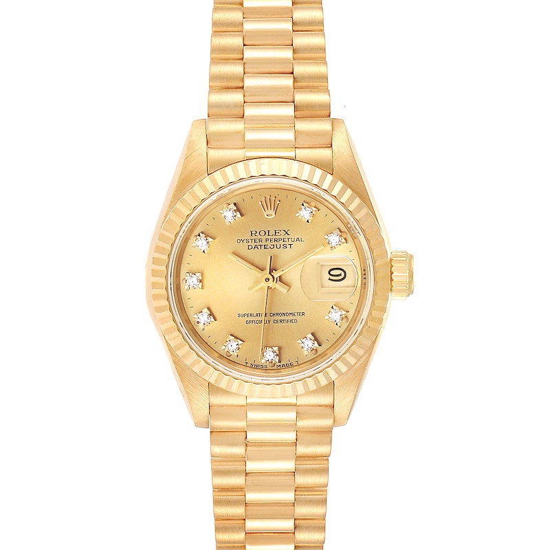 Rolex President Datejust Yellow Gold Diamond Ladies Watch 69178 Box Papers SwissWatchExpo