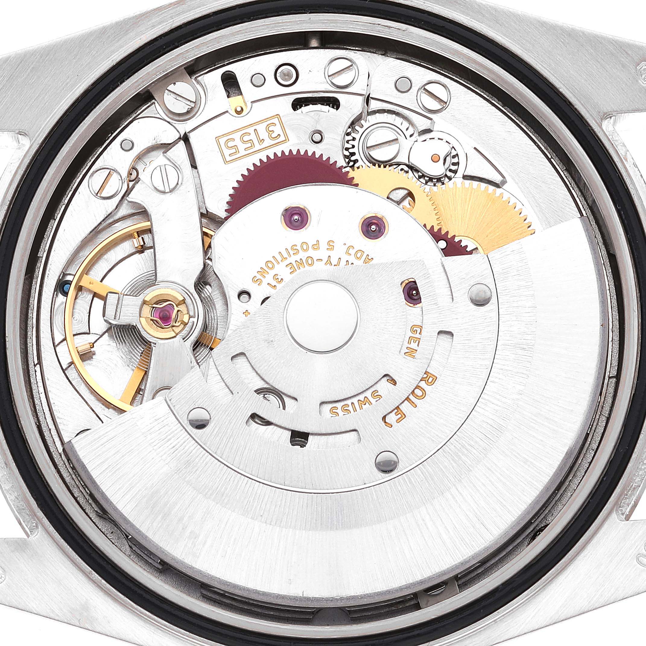 This image shows the inner mechanical movement of the Rolex President 118239 Men's White Gold Silver Dial 118239 Men's White Gold Silver Dial model from a top-down angle.