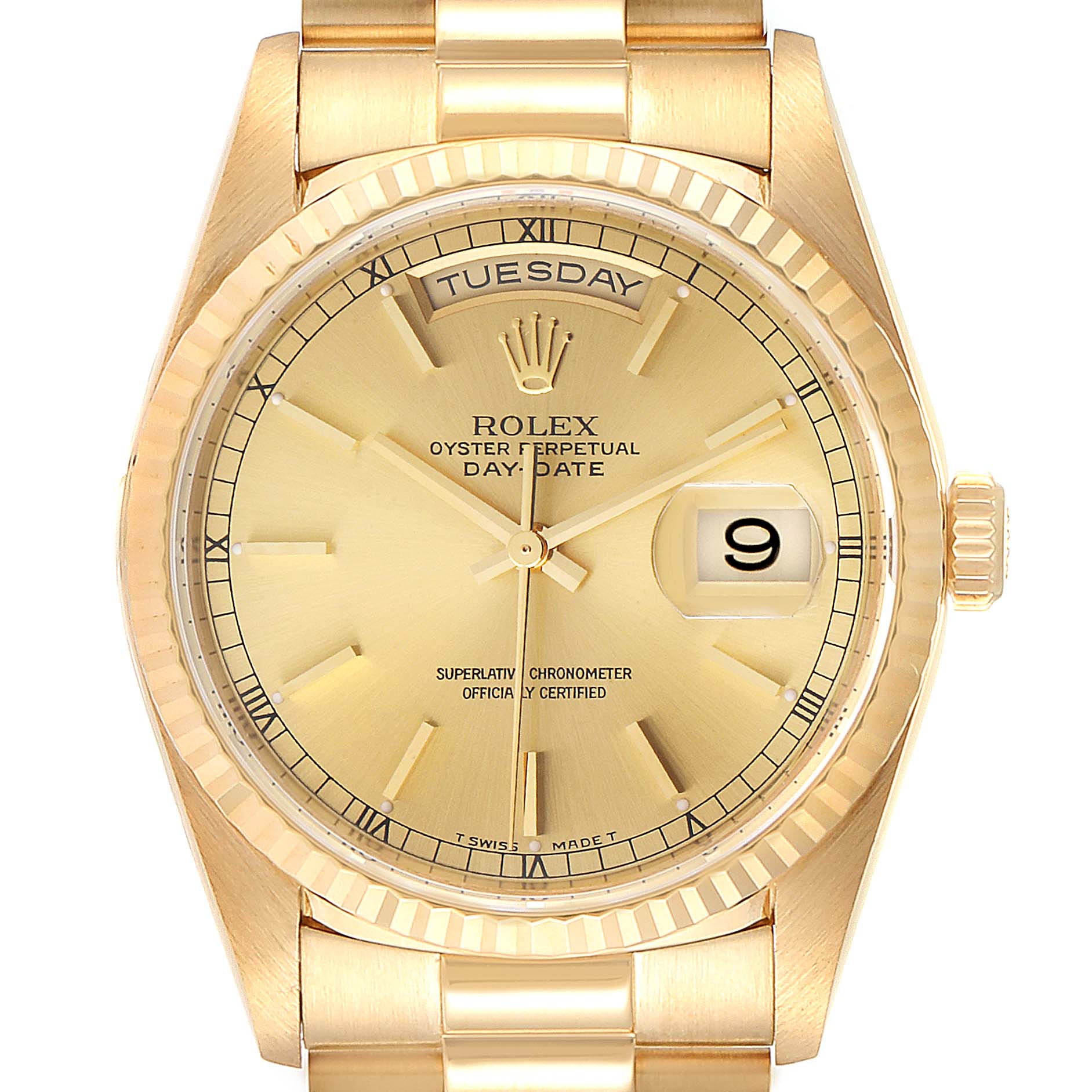 Rolex President Day-Date Yellow Gold Champagne Dial Mens Watch 18238 ...