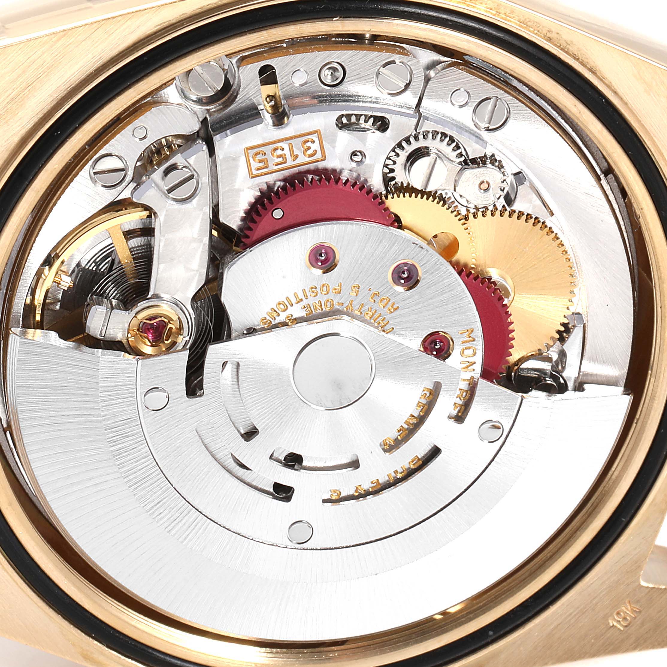 This image shows the movement and internal mechanical parts of a Rolex President 18238 Men
s Yellow Gold Champagne Dial 18238 Men
s Yellow Gold Champagne Dial model watch viewed from the back.