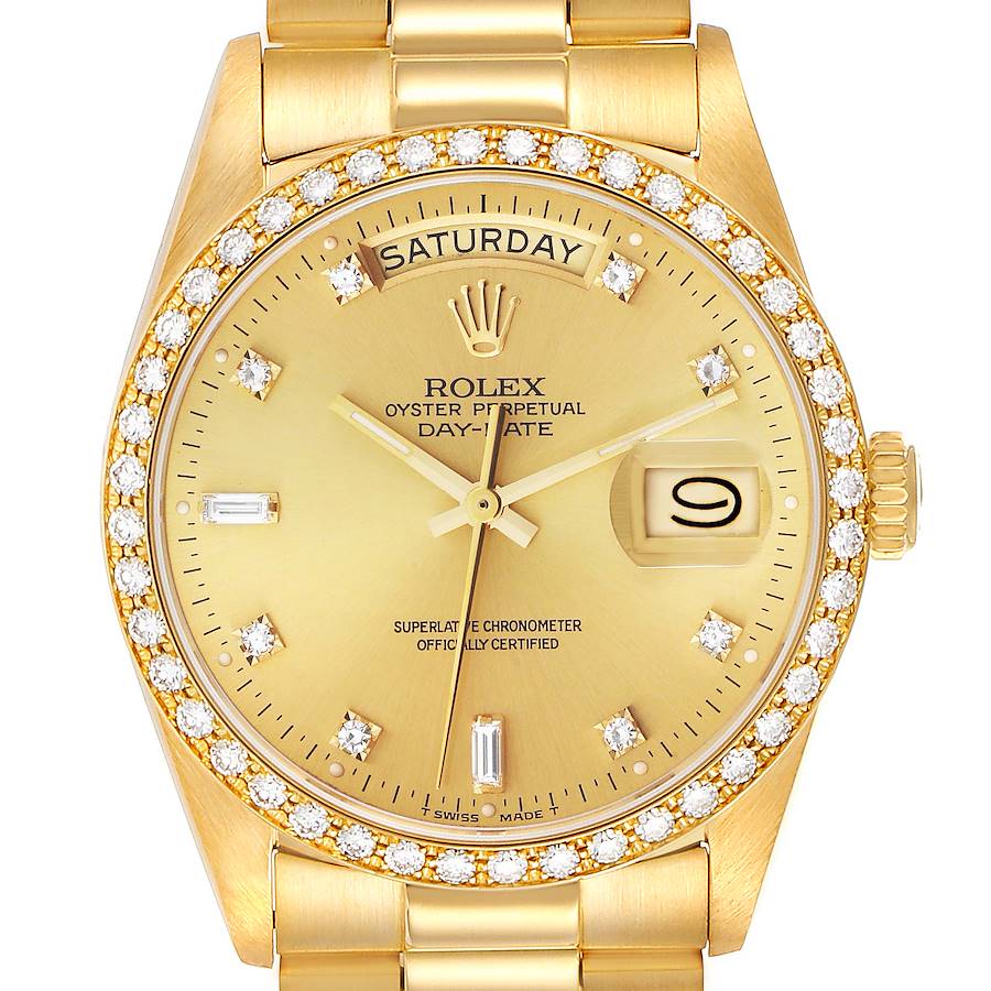 Rolex President Day-Date Yellow Gold Diamond Bezel  Watch 18048 SwissWatchExpo