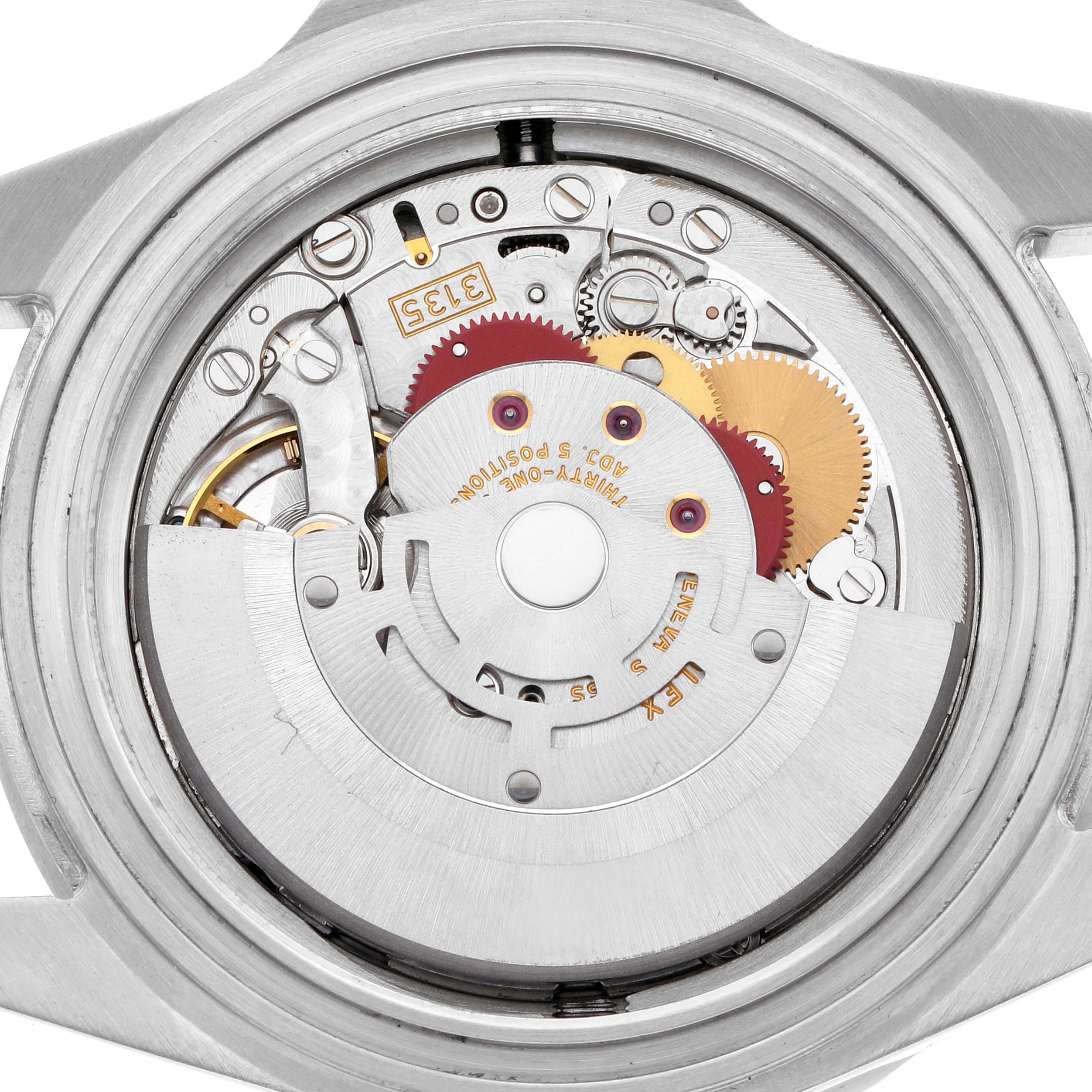 The image shows the open case back revealing the movement of a Rolex Sea-Dweller 16600 Men's Stainless Steel Black Dial watch.