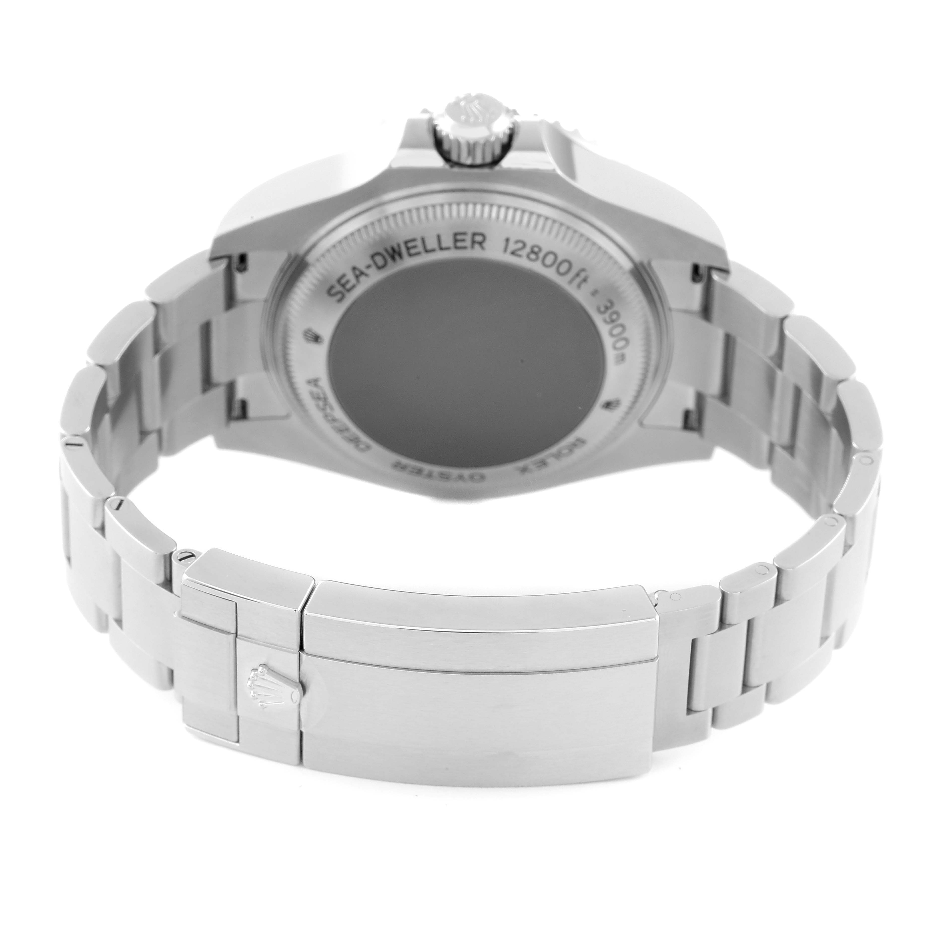 The image shows the back case and bracelet of a Rolex Sea-Dweller 126660 Men's Stainless Steel Black Dial 126660 Men's Stainless Steel Black Dial watch, viewed from the rear.