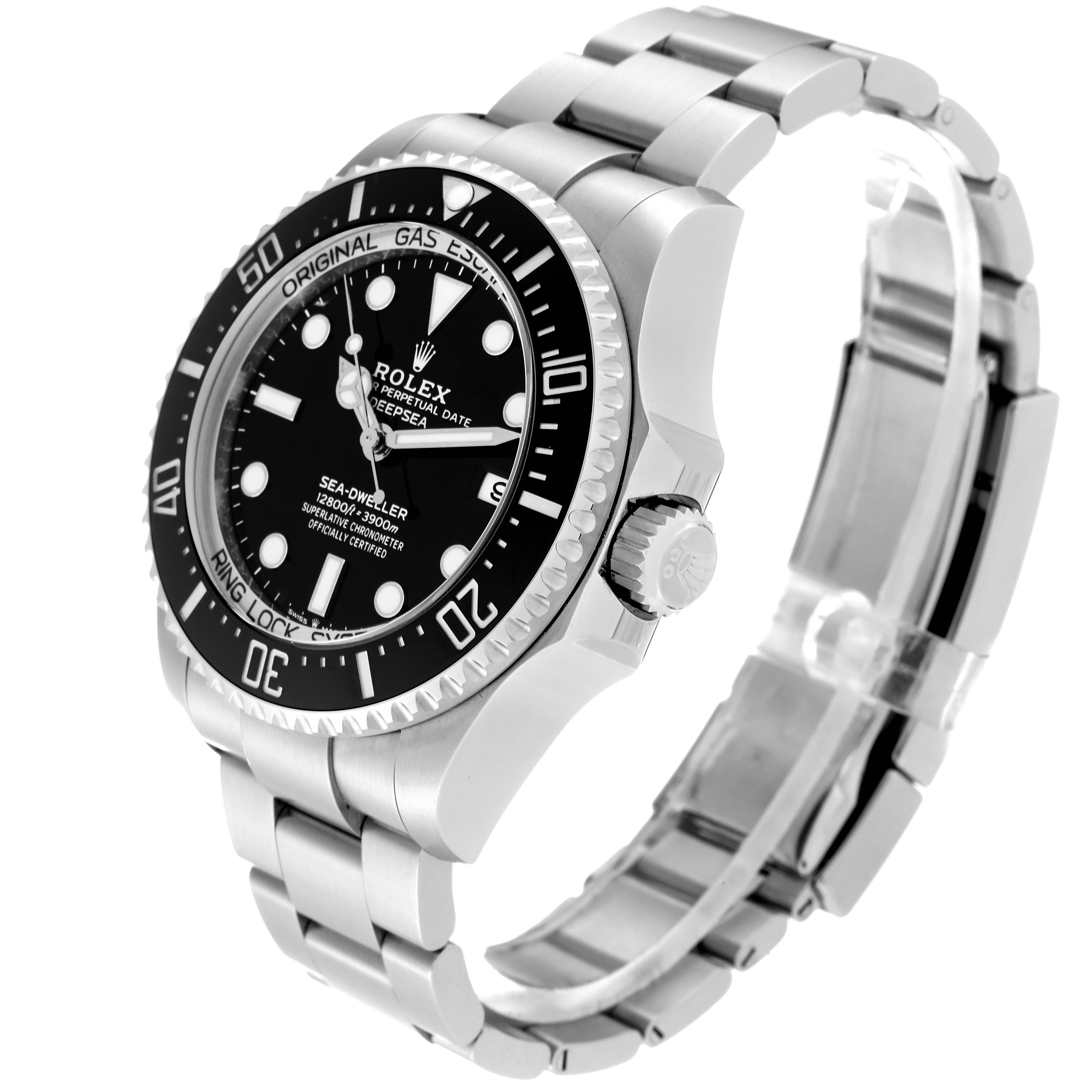 The Rolex Sea-Dweller 136660 Men's Stainless Steel Black Dial 136660 Men's Stainless Steel Black Dial watch is shown at a slight angle, highlighting the face, bezel, crown, and bracelet.