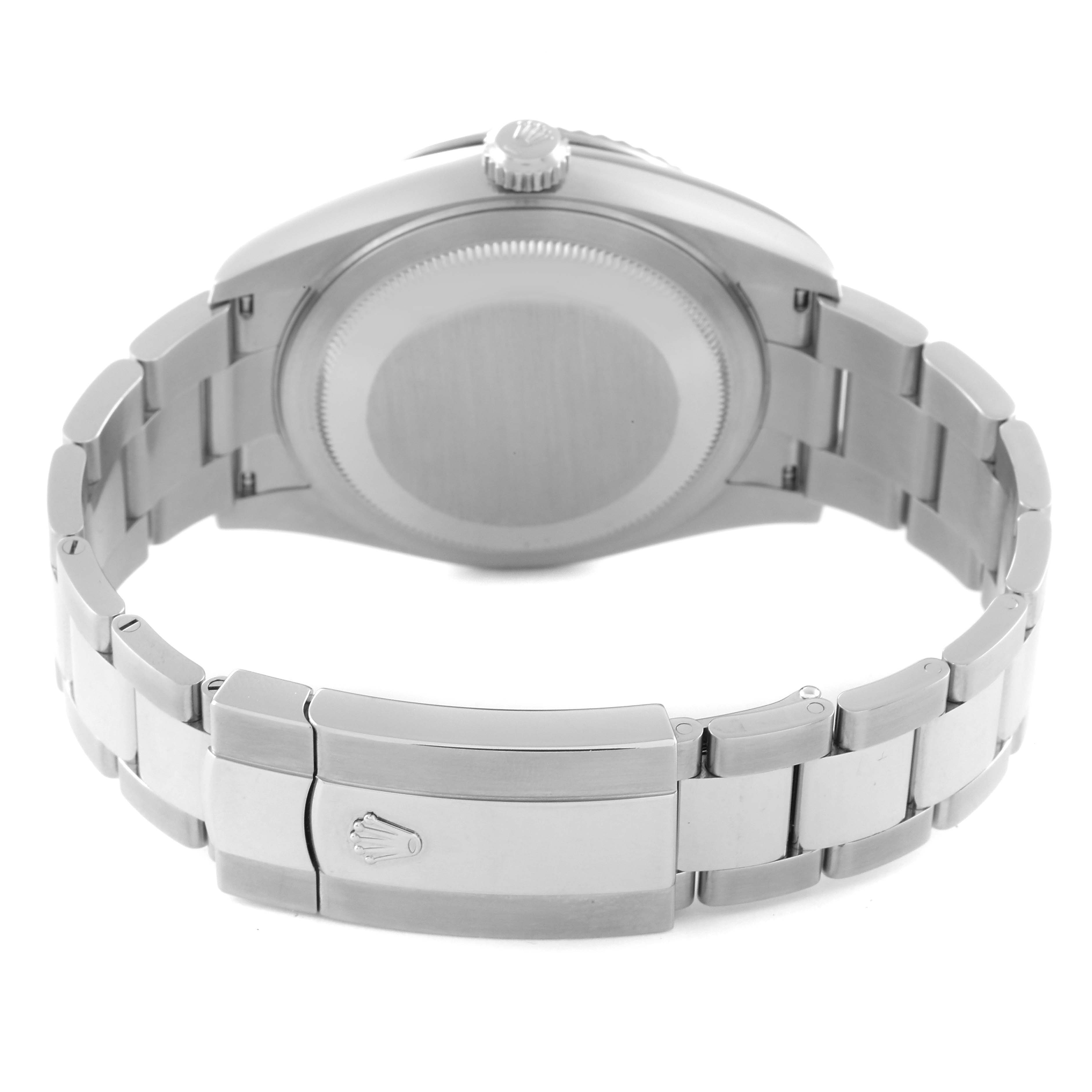 The image shows the back view of a Rolex Sky-Dweller 326934 Men's Stainless Steel Blue Dial 326934 Men's Stainless Steel Blue Dial watch, highlighting the bracelet and clasp.