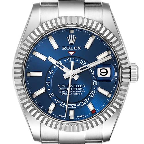 Photo of Rolex Sky-Dweller Steel White Gold Blue Dial Mens Watch 326934 Box Card