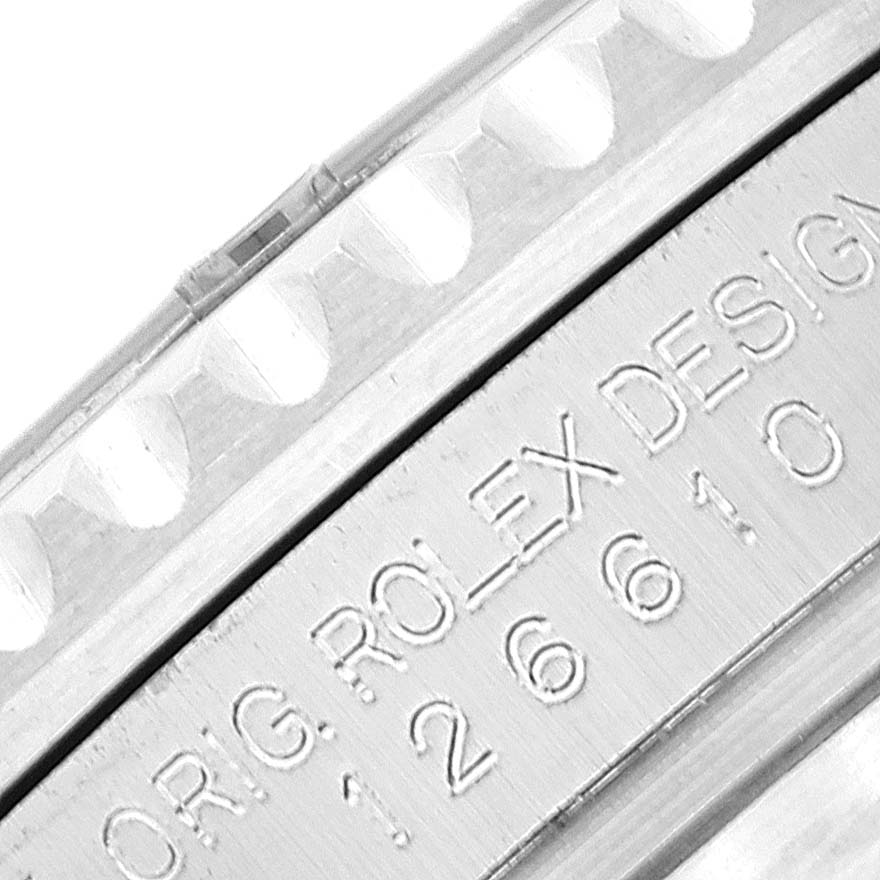 This image shows a close-up of the model and brand engraving on the bezel and case of a Rolex Submariner 126610 Men
s Stainless Steel Black Dial 126610 Men
s Stainless Steel Black Dial.