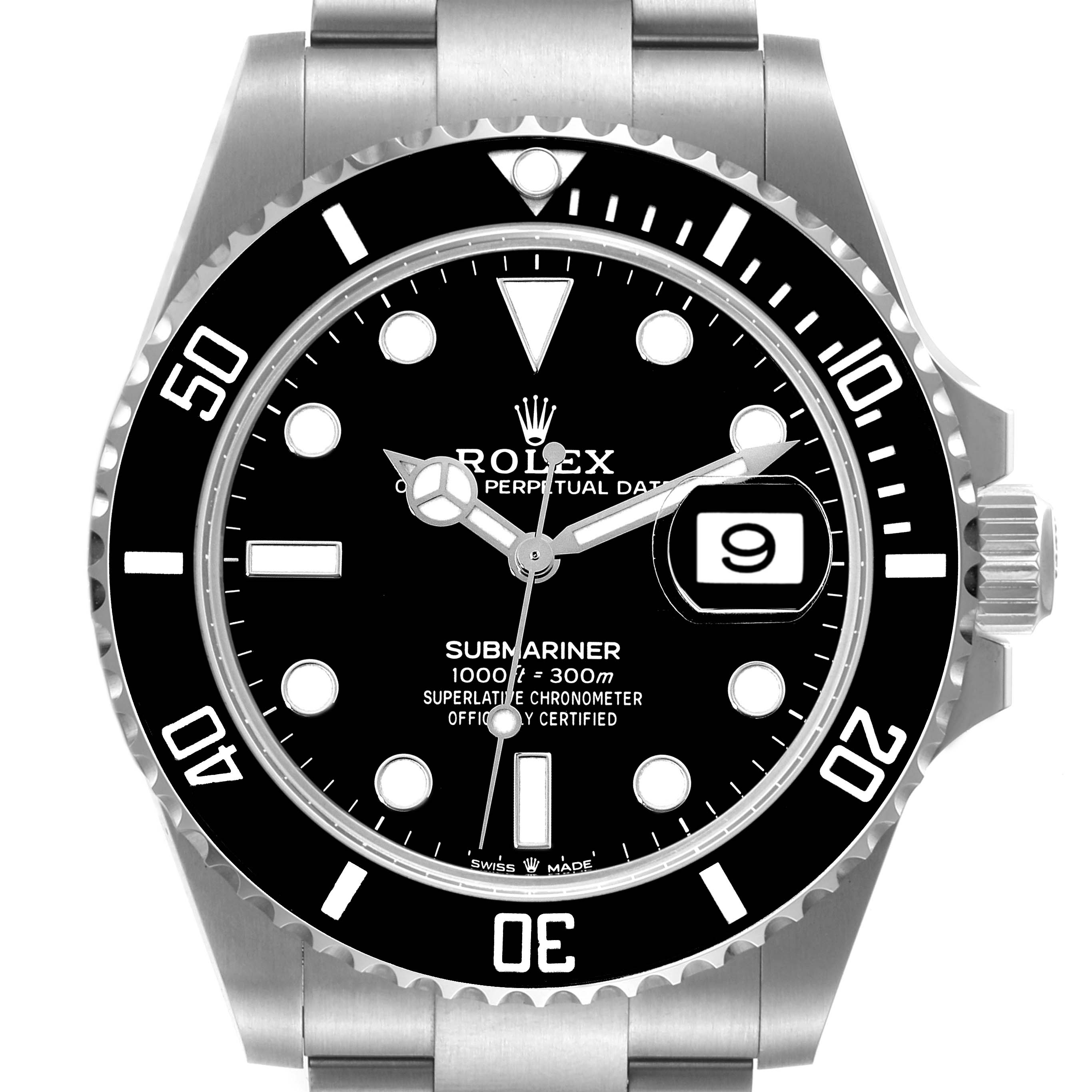 The Rolex Submariner 126610 Men
s Stainless Steel Black Dial 126610 Men
s Stainless Steel Black Dial watch is shown from a front angle, displaying the dial, bezel, bracelet, and crown.