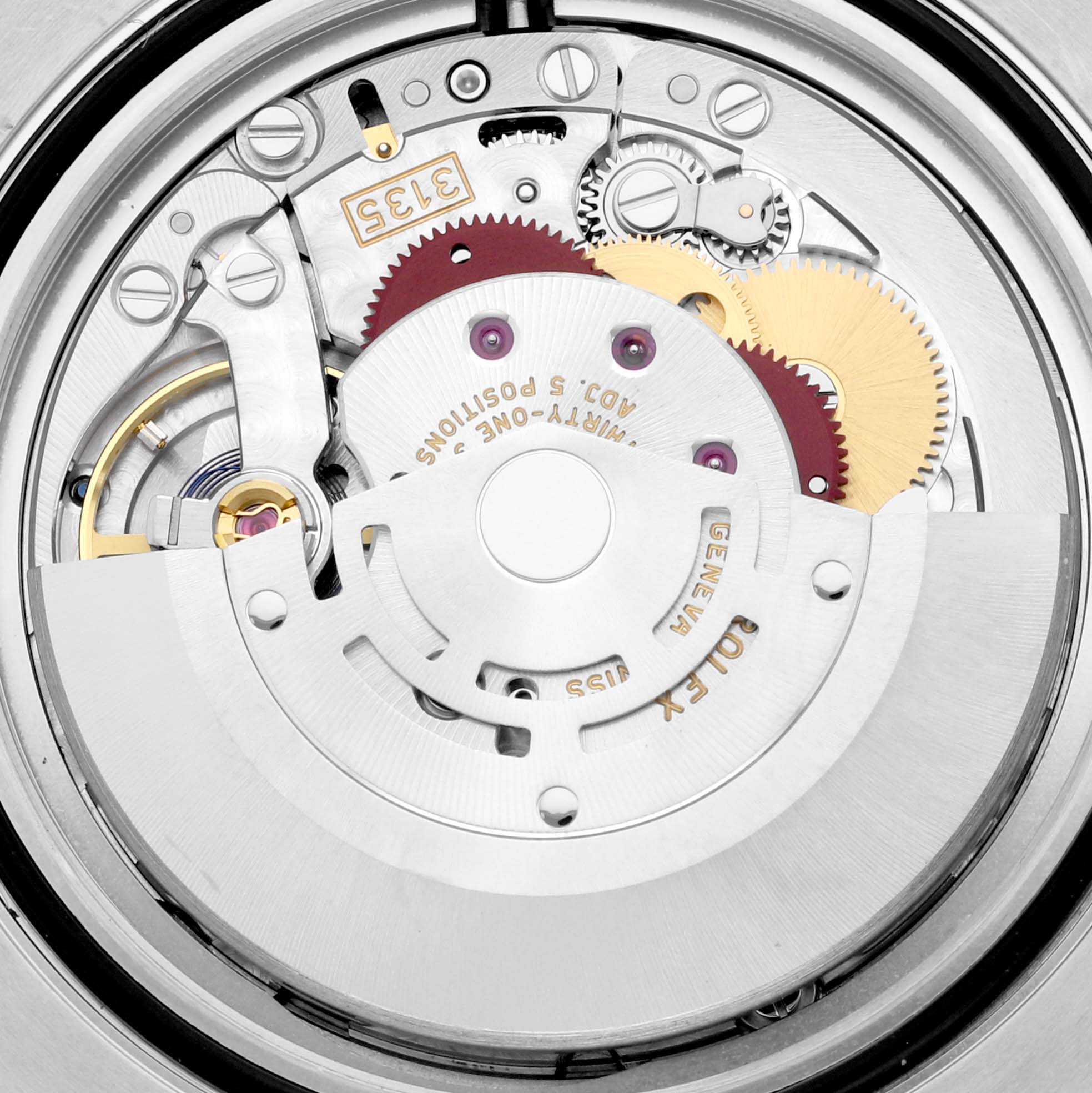 The image shows a close-up view of the movement mechanism of a Rolex Submariner 116613LB Men's Steel and Gold (two tone) Blue Dial 116613LB Men's Steel and Gold (two tone) Blue Dial watch.