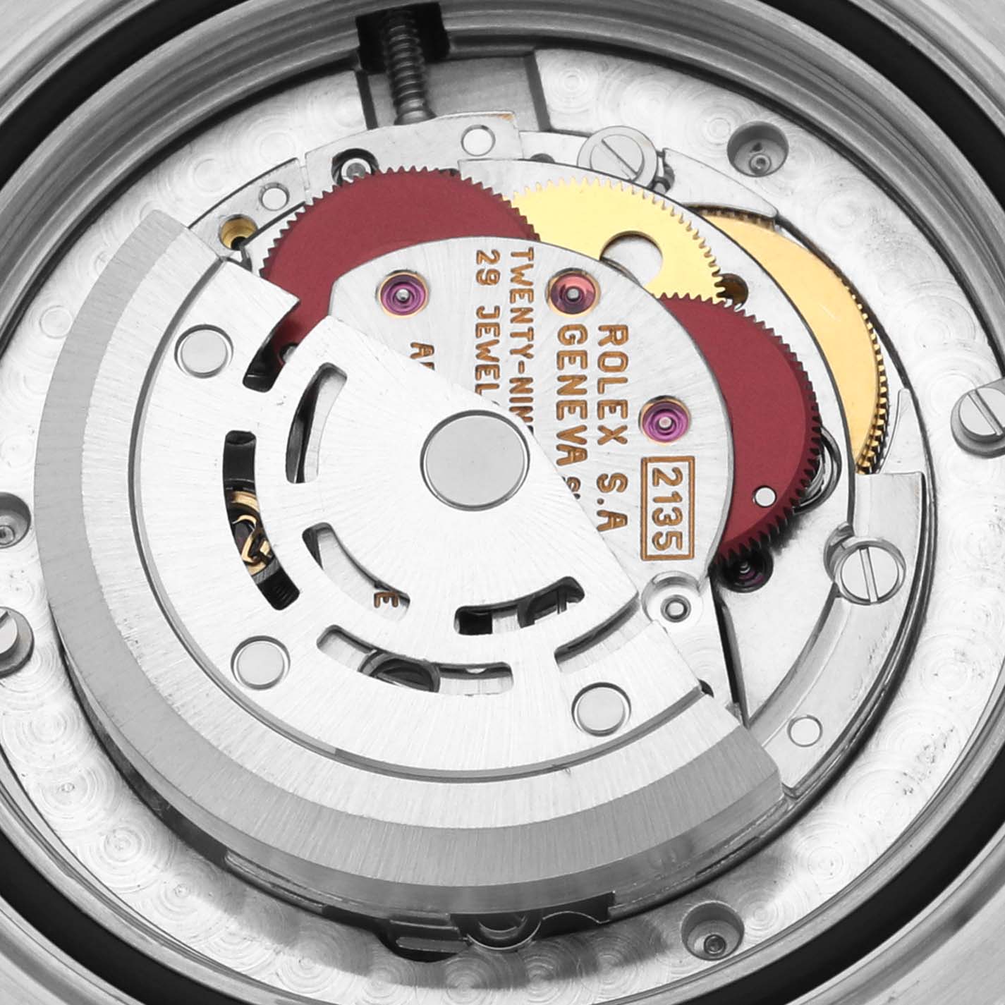 The image shows a close-up view of the movement mechanism of a Rolex Yacht-Master 68623 Men's Steel and Gold (two tone) White Dial 68623 Men's Steel and Gold (two tone) White Dial watch.