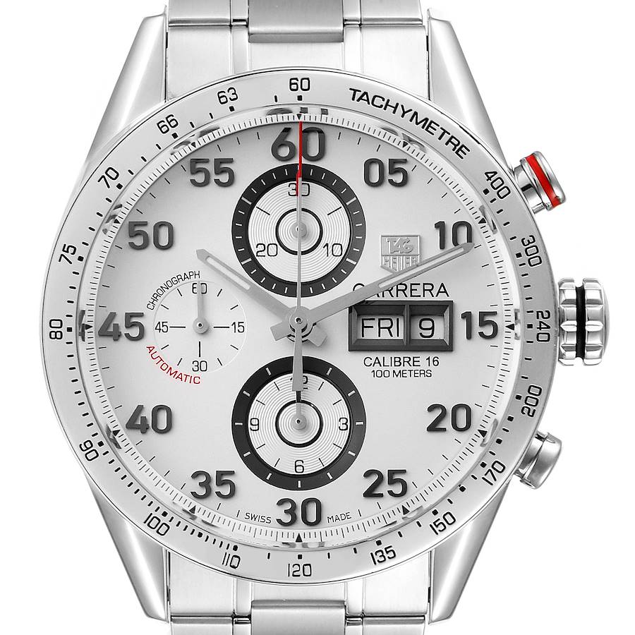 Tag Heuer Carrera Day-Date Silver Dial Steel Mens Watch CV2A11 Box Papers SwissWatchExpo