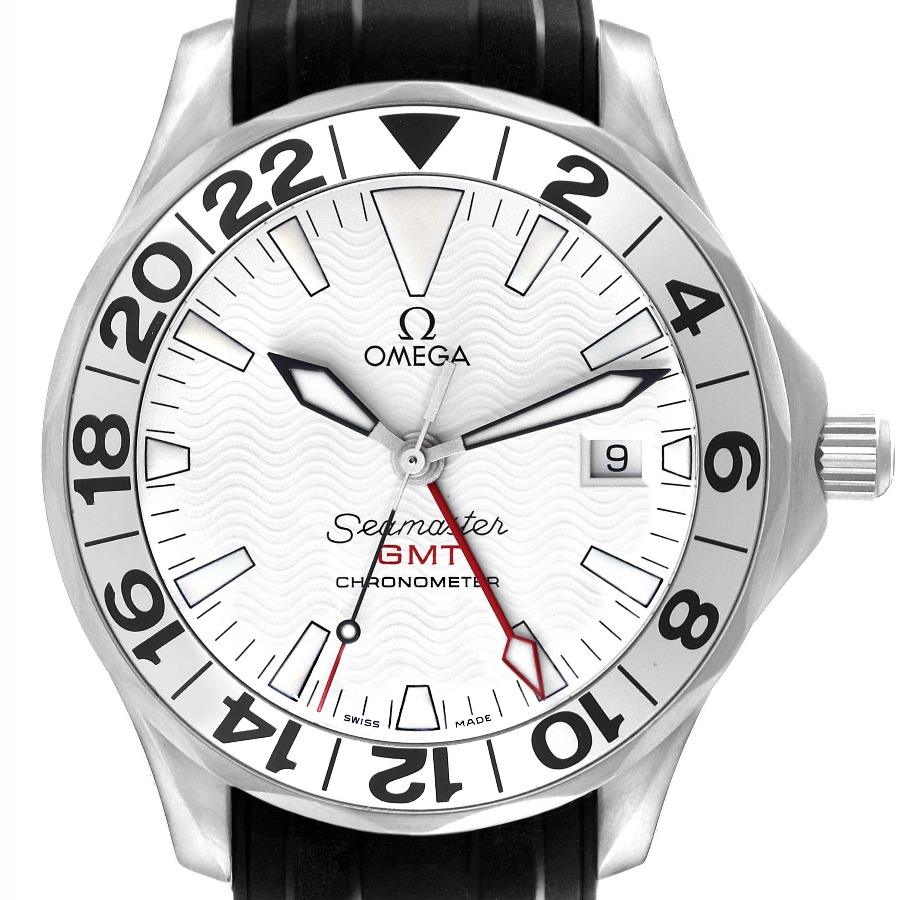The Omega Seamaster 2538.20.00 Men
s Stainless Steel White Dial 2538.20.00 Men
s Stainless Steel White Dial model is shown from a frontal angle, highlighting the dial, hands, bezel, and crown.