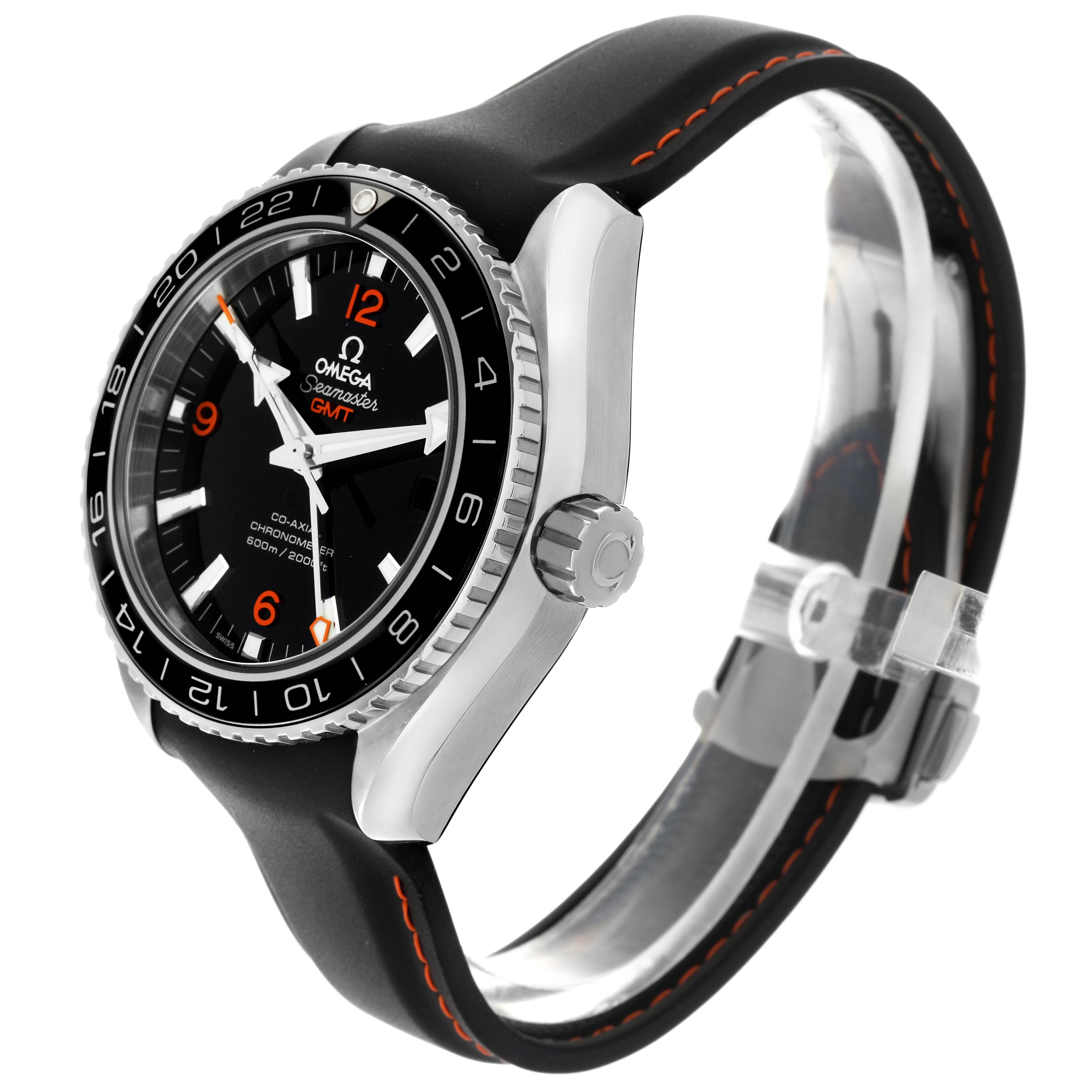 The Omega Planet Ocean 232.32.44.22.01.001 Men
s Stainless Steel Black Dial 232.32.44.22.01.001 Men
s Stainless Steel Black Dial watch is shown at a three-quarter angle, highlighting the face, bezel, crown, and strap.