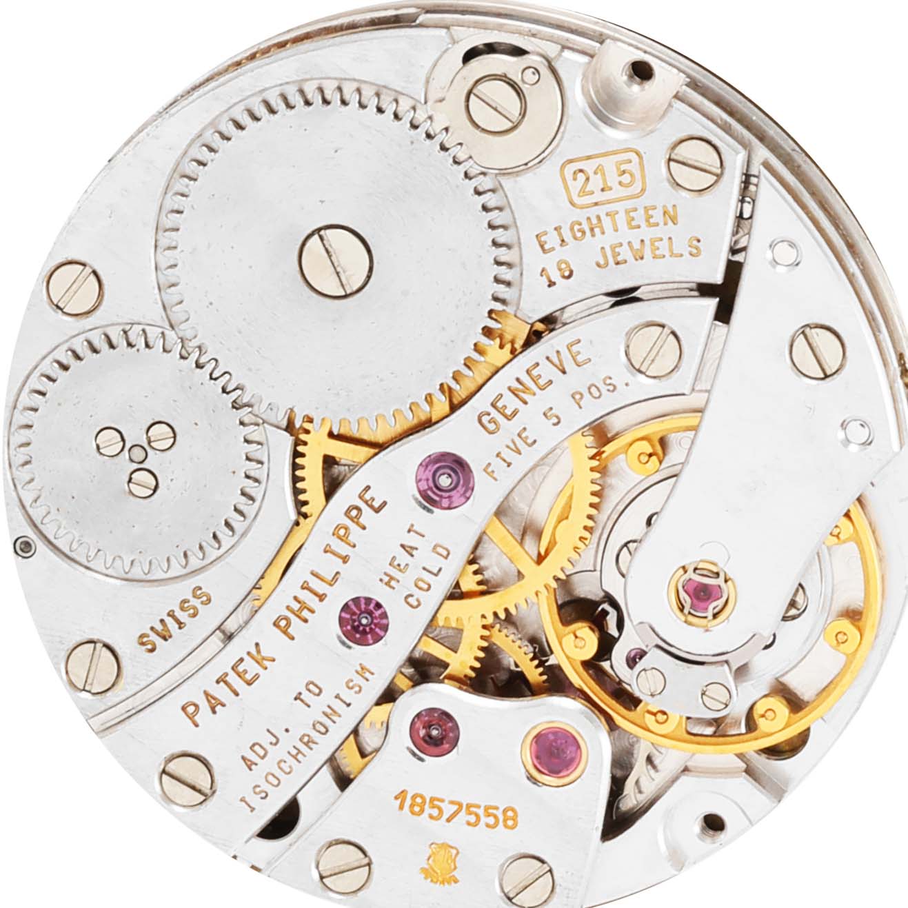 This image shows the intricate internal mechanical parts of a Patek Philippe Calatrava 3919G Men's White Gold White Dial 3919G Men's White Gold White Dial watch movement model.