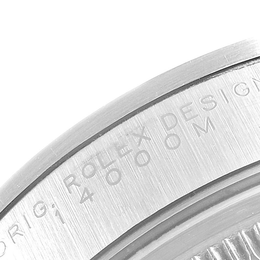 This close-up image shows the side engraving on the case back of the Rolex Air-King 14000 Men's Stainless Steel Silver Dial 14000 Men's Stainless Steel Silver Dial watch.