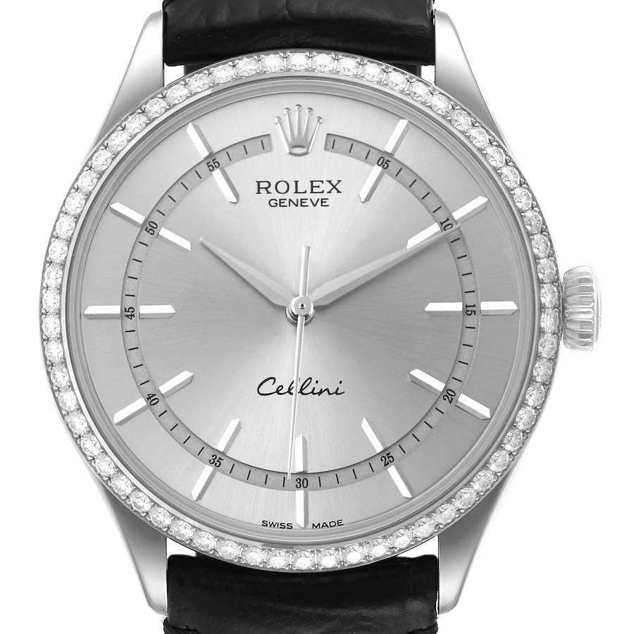 Rolex Cellini Time White Gold Diamond Automatic Mens Watch 50709 Box Card SwissWatchExpo