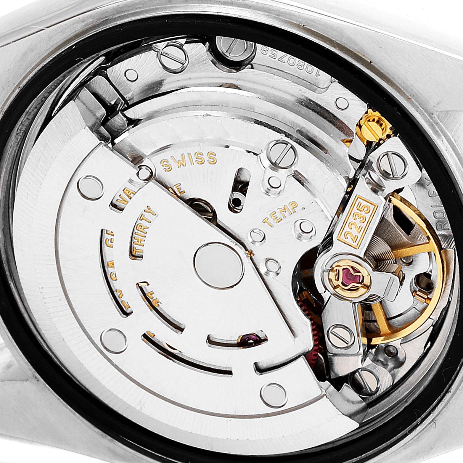 The image shows the movement of a Rolex Datejust 79173 Women's Steel and Gold (two tone) White Dial 79173 Women's Steel and Gold (two tone) White Dial watch, focusing on its internal mechanical components.