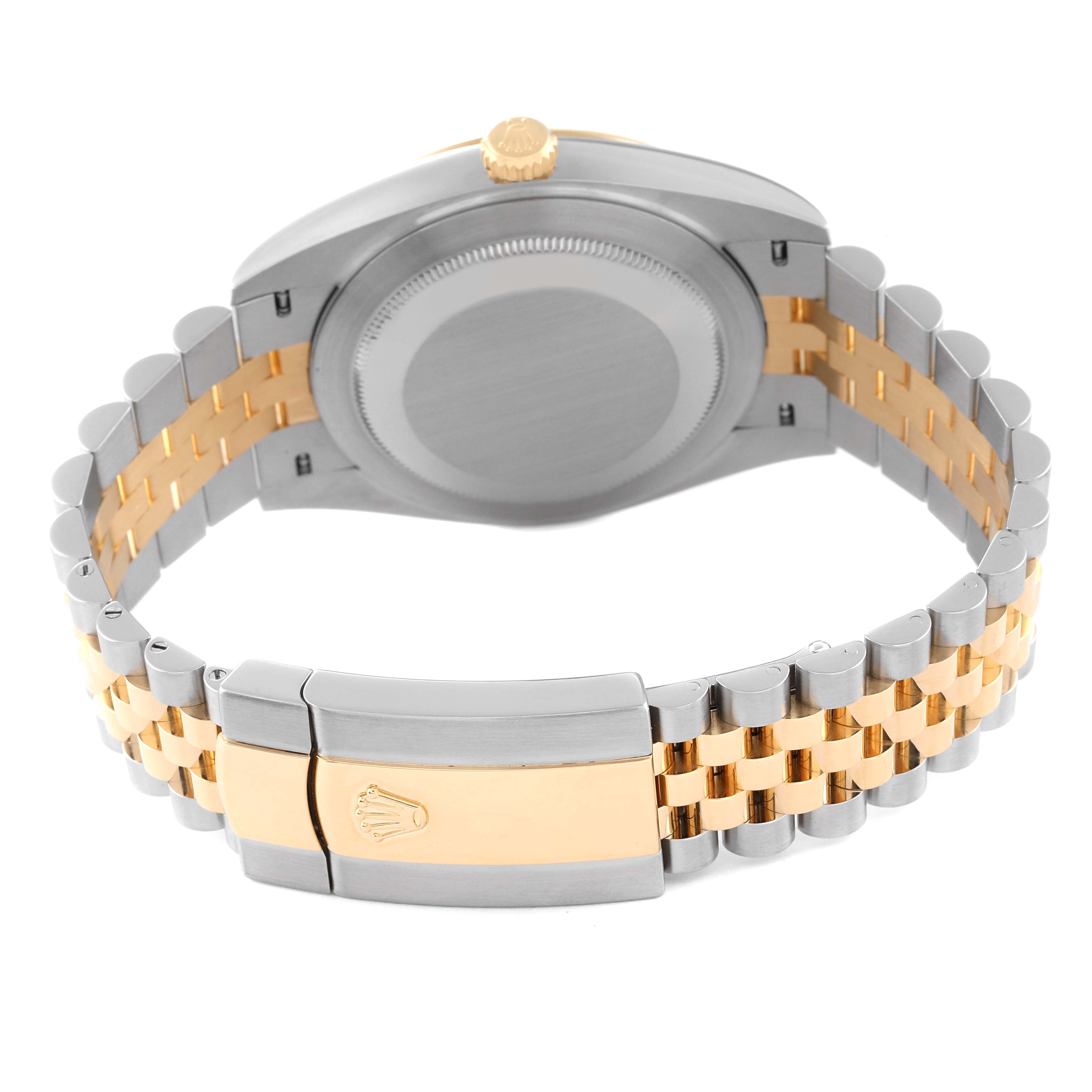 This image shows the back and clasp of a Rolex Datejust 41 126333 Men's Steel and Gold (two tone) Black Dial 126333 Men's Steel and Gold (two tone) Black Dial watch, highlighting the two-tone bracelet.
