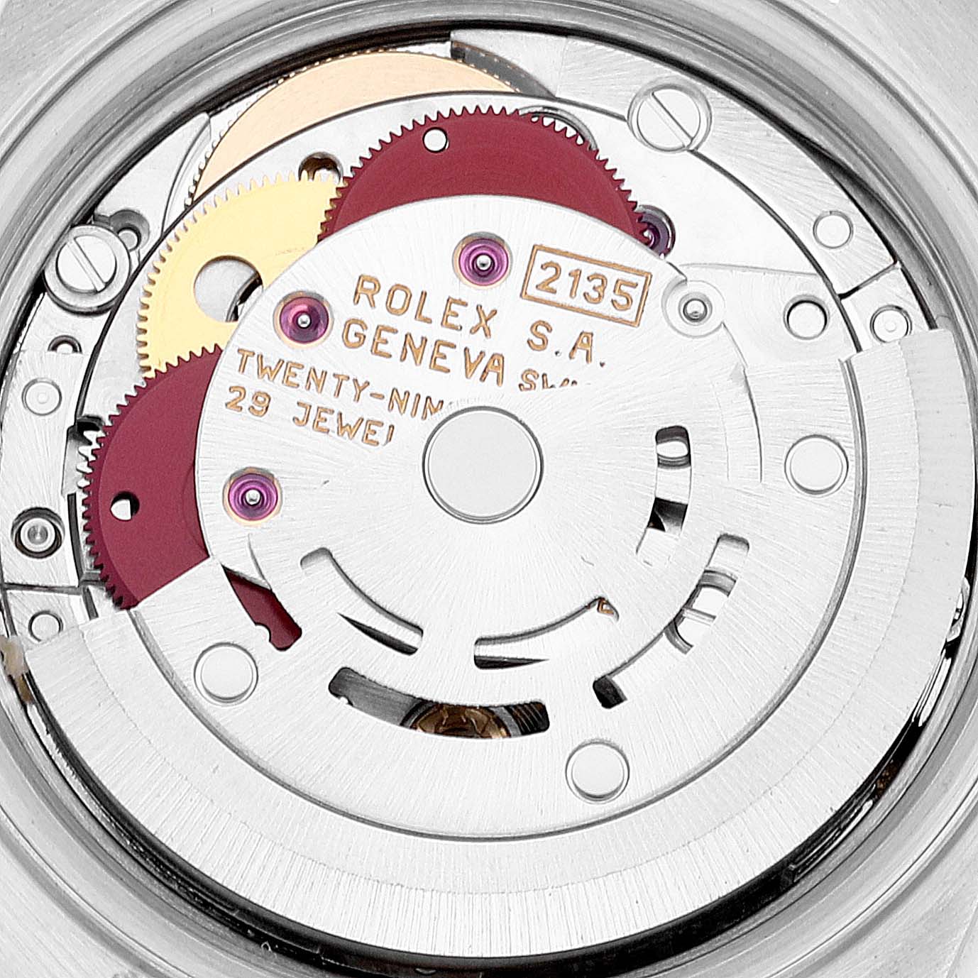 The image shows the intricate movement mechanism of a Rolex Datejust 69173 Women's Steel and Gold (two tone) Blue Dial 69173 Women's Steel and Gold (two tone) Blue Dial watch at a close-up angle.