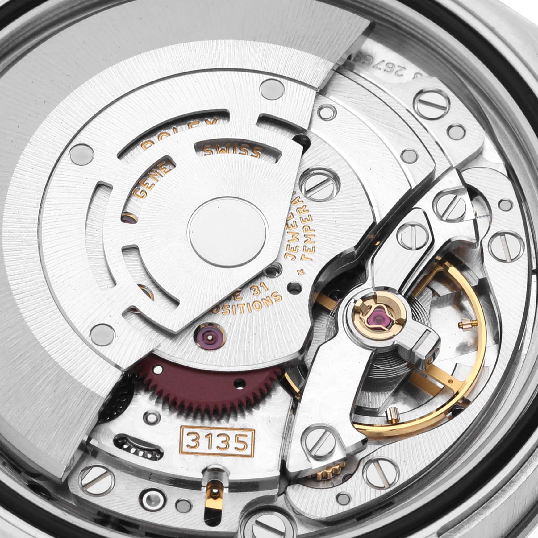 The image shows a close-up of the movement mechanism in the Rolex Turn-o-Graph 116264 Men's Stainless Steel Black Dial 116264 Men's Stainless Steel Black Dial model, highlighting its intricate components.