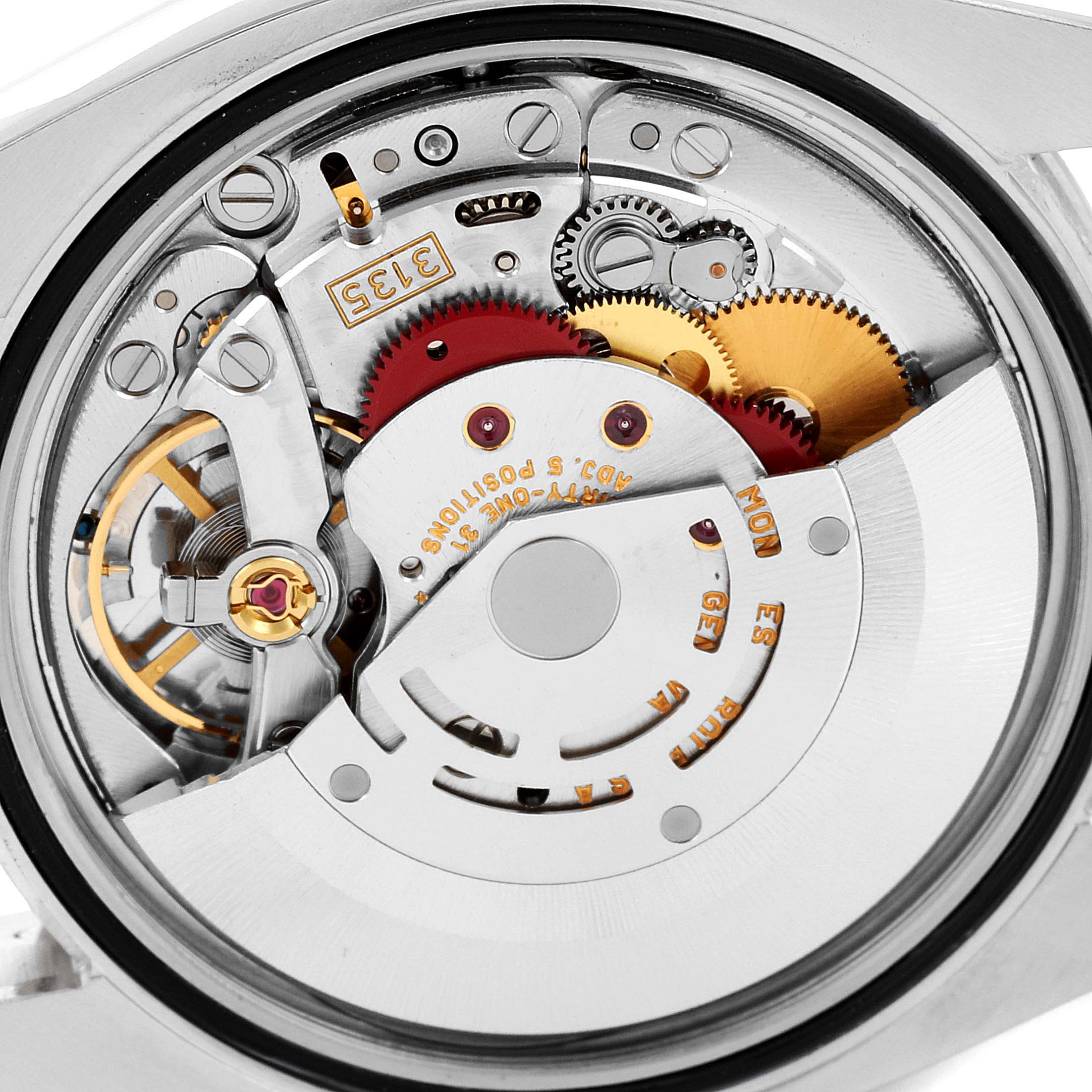 The image shows the internal mechanism of the Rolex Turn-o-Graph 116264 Men
s Stainless Steel Blue Dial 116264 Men
s Stainless Steel Blue Dial watch from a close-up, top-down angle.