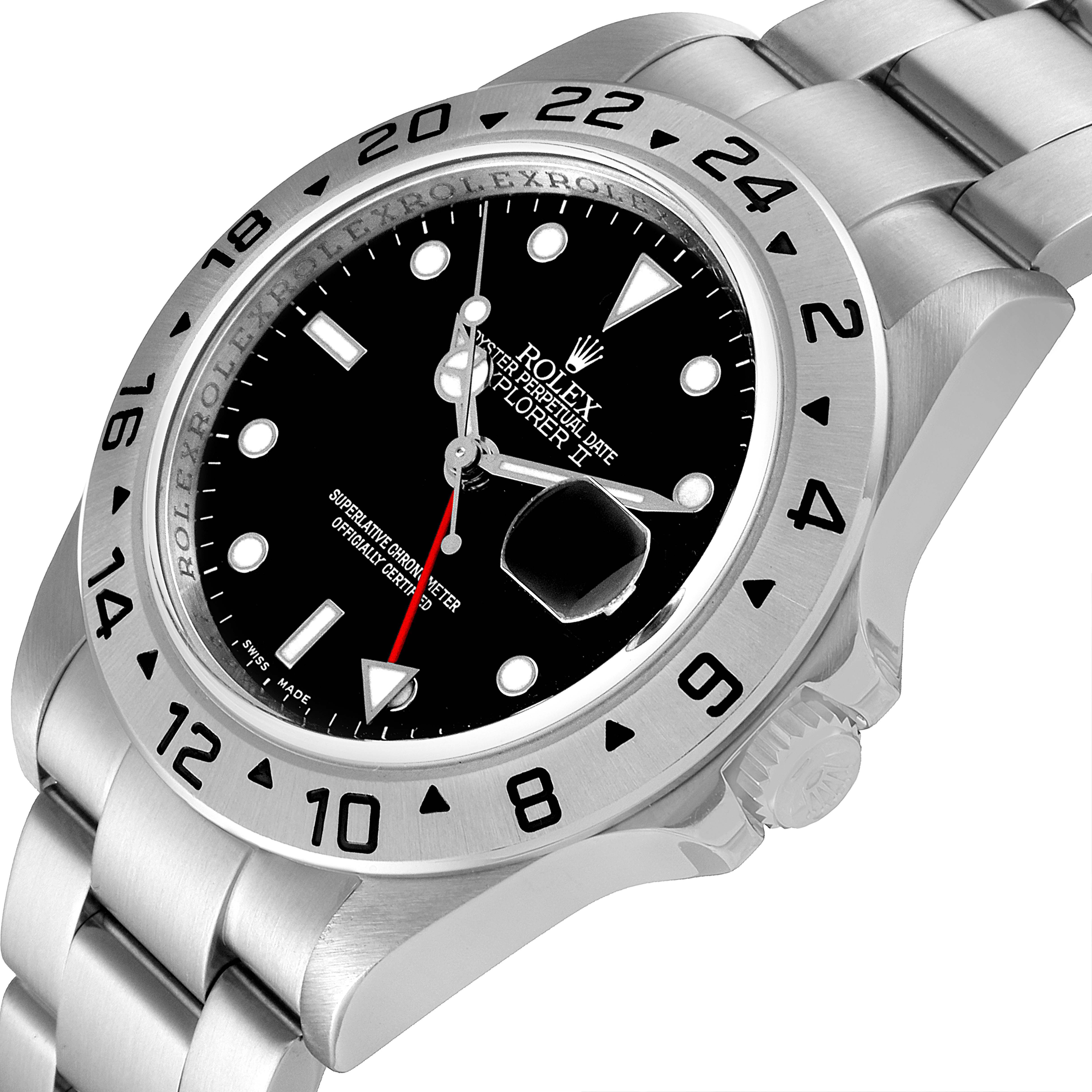 The image shows a close-up angled view of the Rolex Explorer 16570 Men's Stainless Steel Black Dial 16570 Men's Stainless Steel Black Dial watch, focusing on the dial, bezel, crown, and a portion of the bracelet.