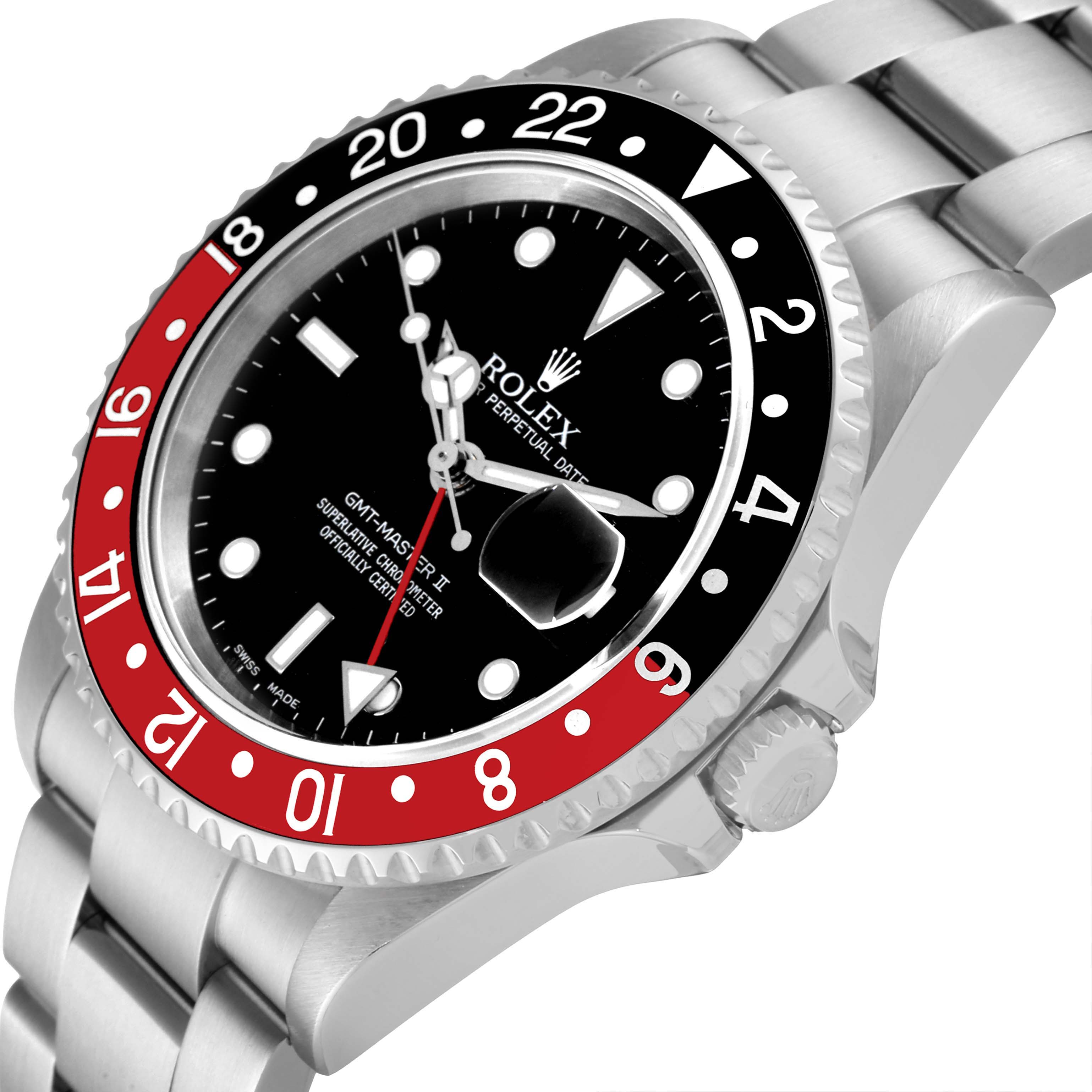 The Rolex GMT-Master 16710 Men
s Stainless Steel Black Dial 16710 Men
s Stainless Steel Black Dial watch is shown at an angle highlighting the bezel, dial, and part of the bracelet.