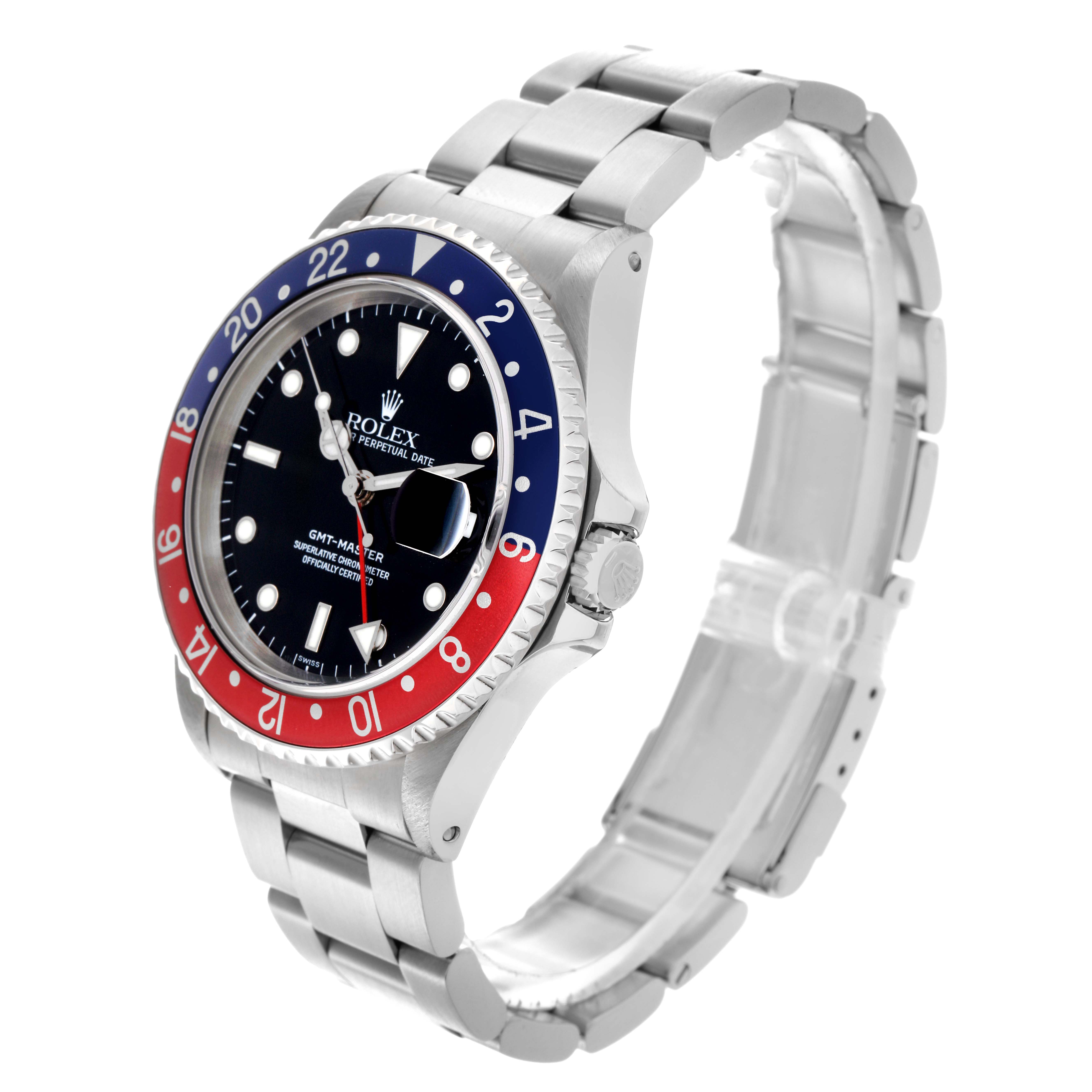 The Rolex GMT-Master 16700 Men
s Stainless Steel Black Dial 16700 Men
s Stainless Steel Black Dial watch is shown at a slight angle, highlighting the bezel, dial, crown, and bracelet.