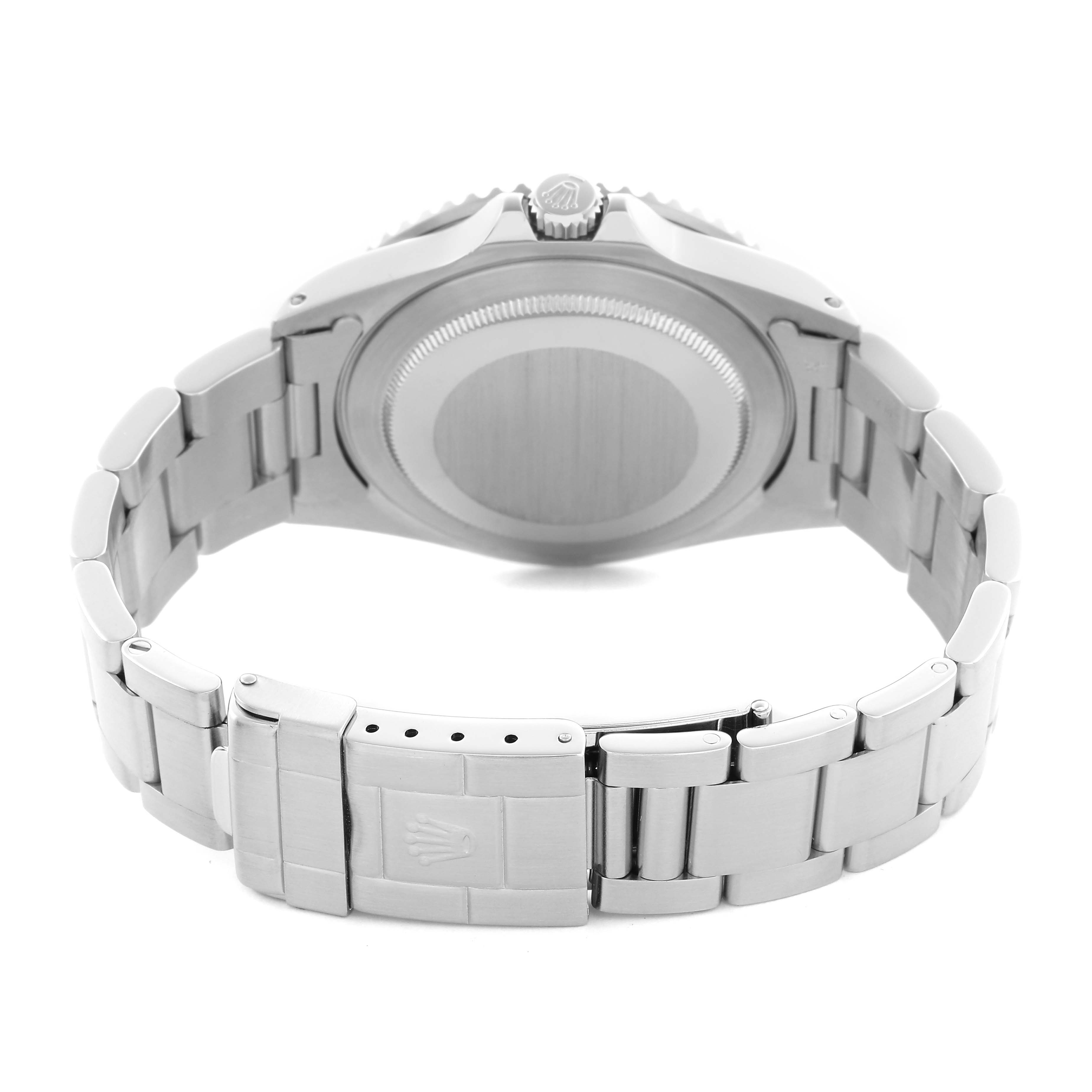 The image shows the back of the Rolex GMT-Master 16700 Men
s Stainless Steel Black Dial 16700 Men
s Stainless Steel Black Dial watch, highlighting the case back, clasp, and bracelet.