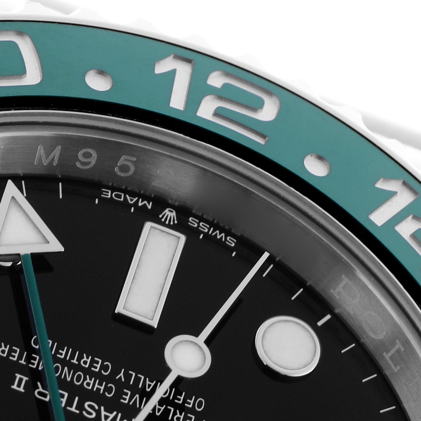 The image shows a close-up of the Rolex GMT-Master 126720VTNR Men
s Stainless Steel Black Dial 126720VTNR Men
s Stainless Steel Black Dial bezel and dial, highlighting the hour marker and part of the 24-hour scale.