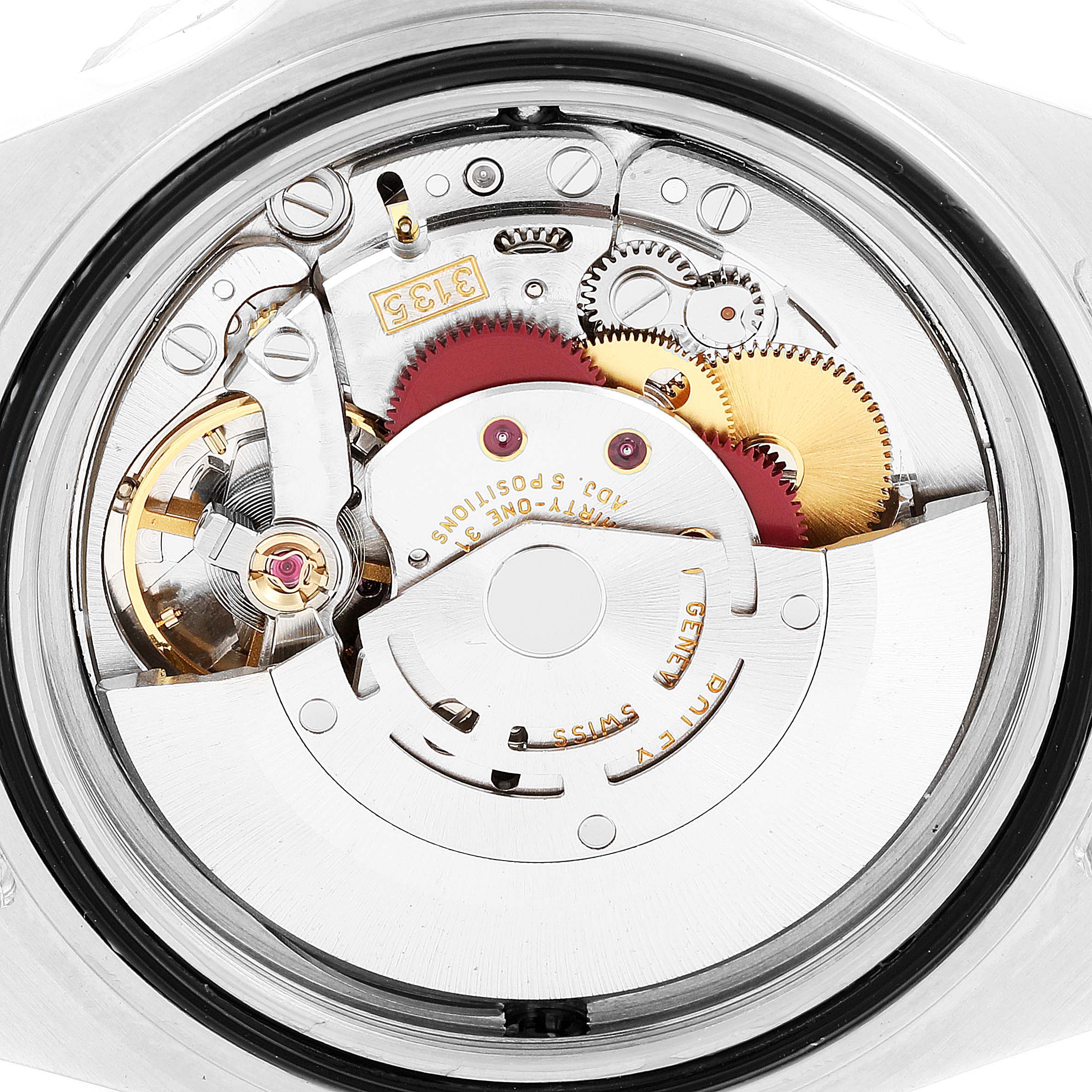 This image shows a close-up view of the movement mechanism of a Rolex Sea-Dweller 16600 Men
s Stainless Steel Black Dial 16600 Men
s Stainless Steel Black Dial watch.