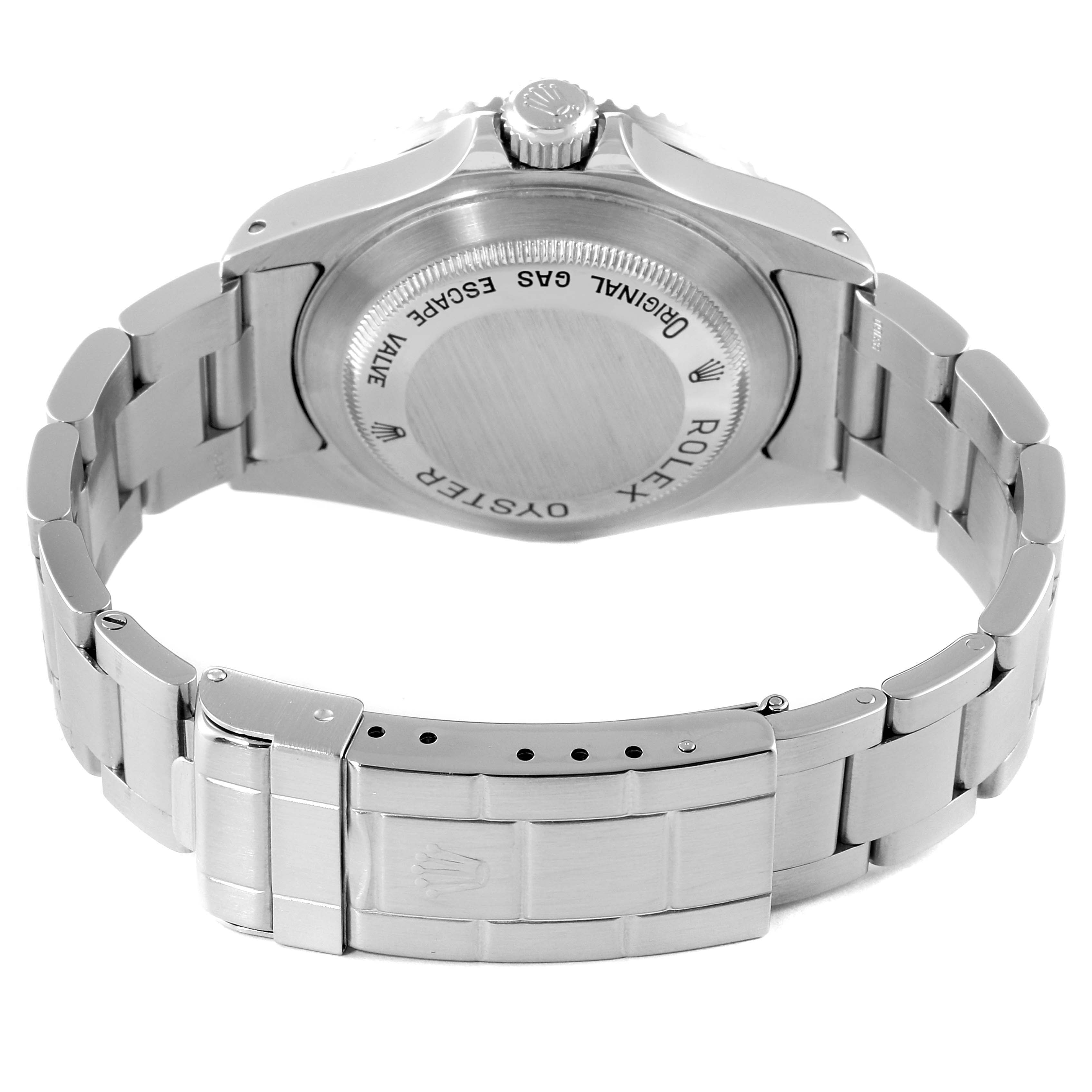 The image shows the back case and clasp of a Rolex Sea-Dweller 16600 Men
s Stainless Steel Black Dial 16600 Men
s Stainless Steel Black Dial watch, viewed from a rear angle.