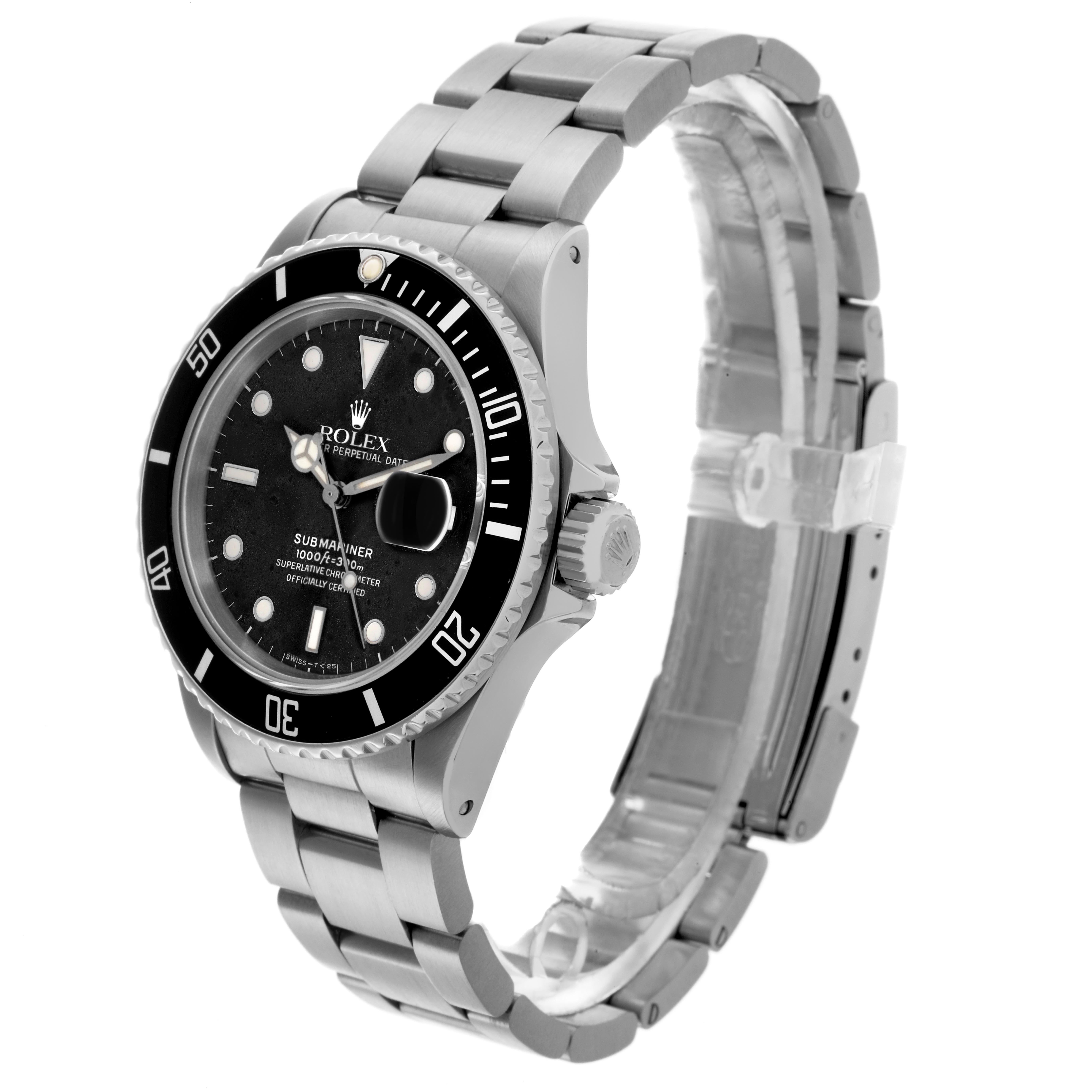The Rolex Submariner 168000 Men
s Stainless Steel Black Dial 168000 Men
s Stainless Steel Black Dial is shown at a slight angle, highlighting the face, bezel, crown, and bracelet.
