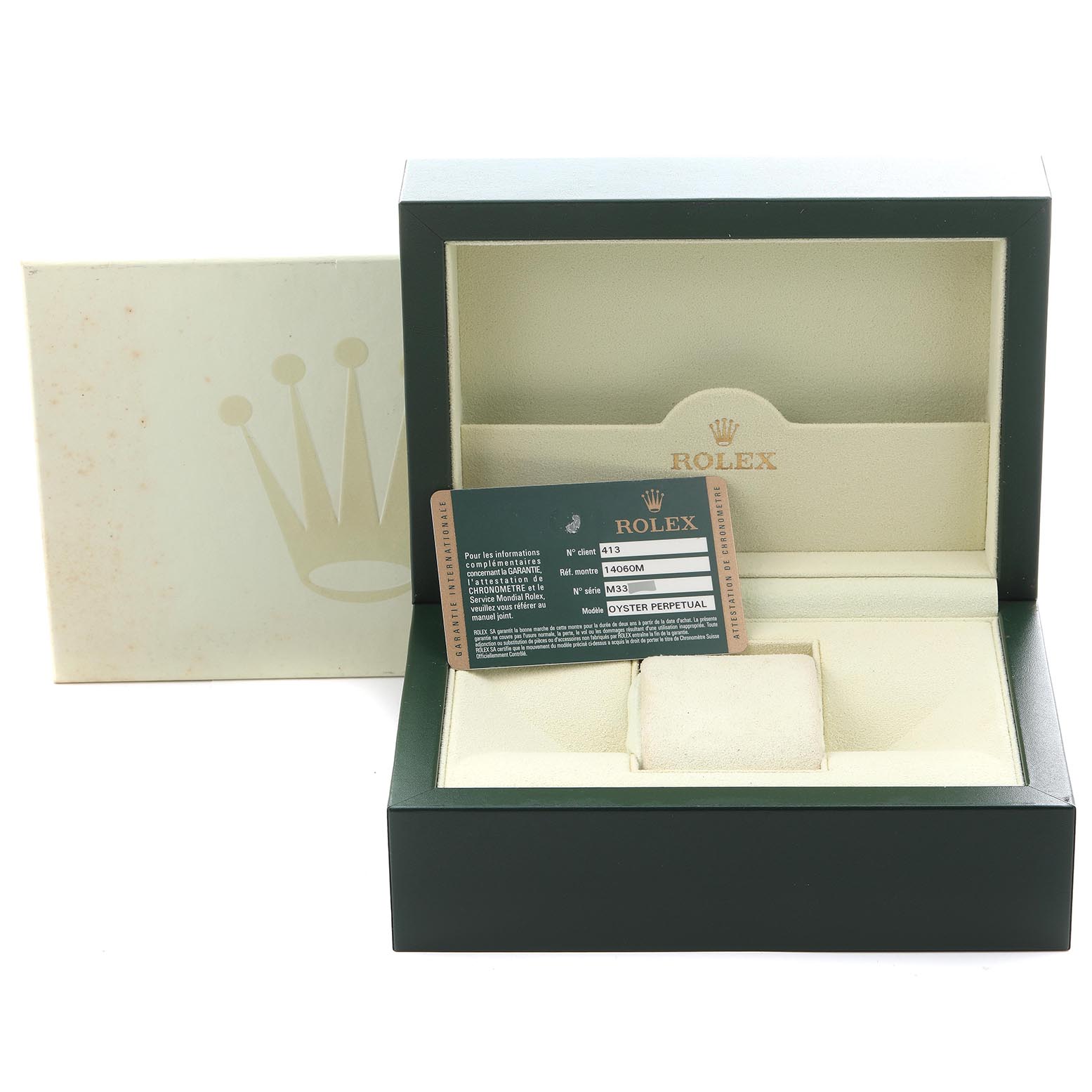 The image shows the open box and Best Quality
ity card for a Rolex Submariner 14060M Men
s Stainless Steel Black Dial 14060M Men
s Stainless Steel Black Dial watch.