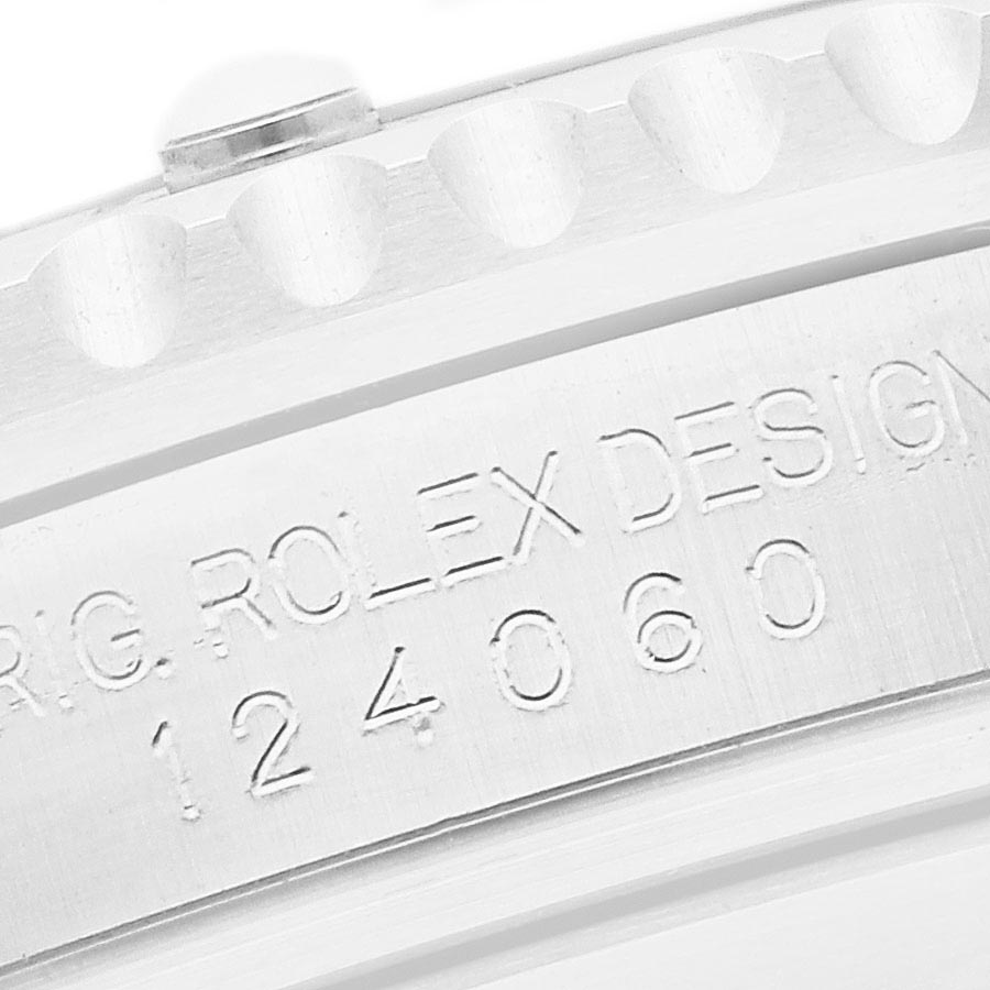 This image shows the engraved case side of the Rolex Submariner 124060 Men
s Stainless Steel Black Dial 124060 Men
s Stainless Steel Black Dial, highlighting the model number.