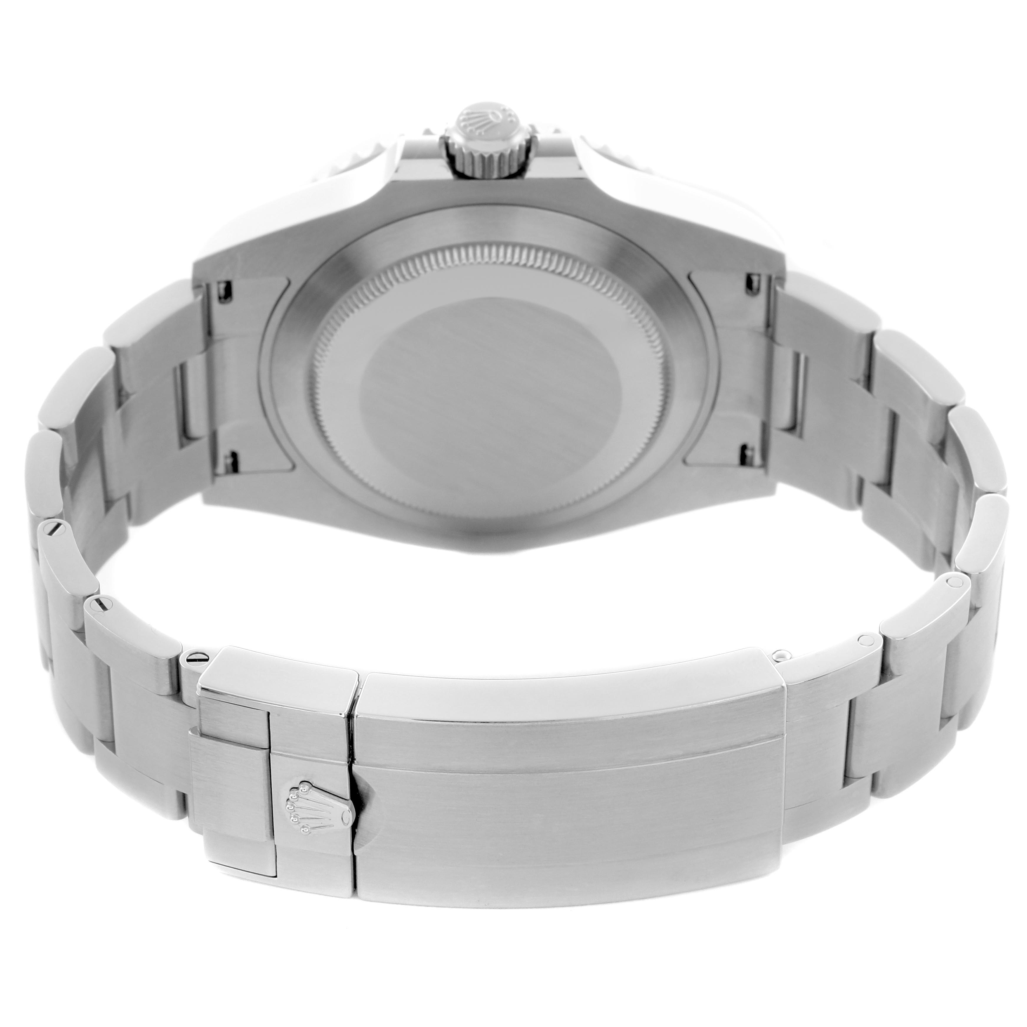 The image shows the Rolex Submariner 124060 Men
s Stainless Steel Black Dial 124060 Men
s Stainless Steel Black Dial from the back, highlighting the case back and bracelet clasp.