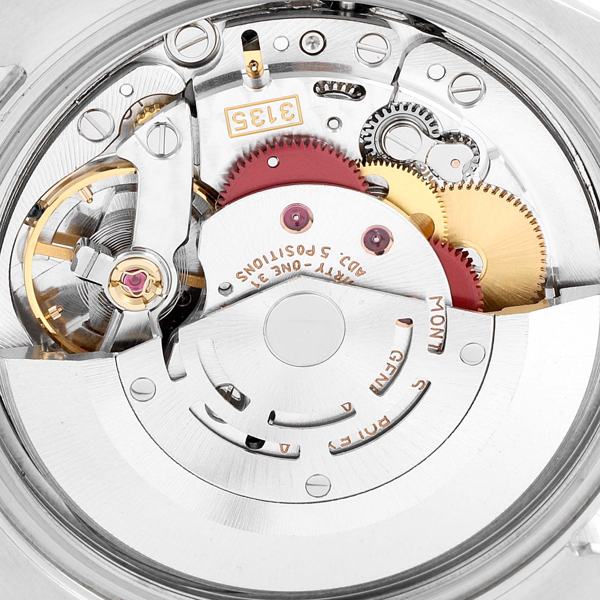 This image shows the intricate movement mechanism of the Rolex Turn-o-Graph 116263 Men
s Steel and Gold (two tone) Grey Dial 116263 Men
s Steel and Gold (two tone) Grey Dial watch, viewed from the back.