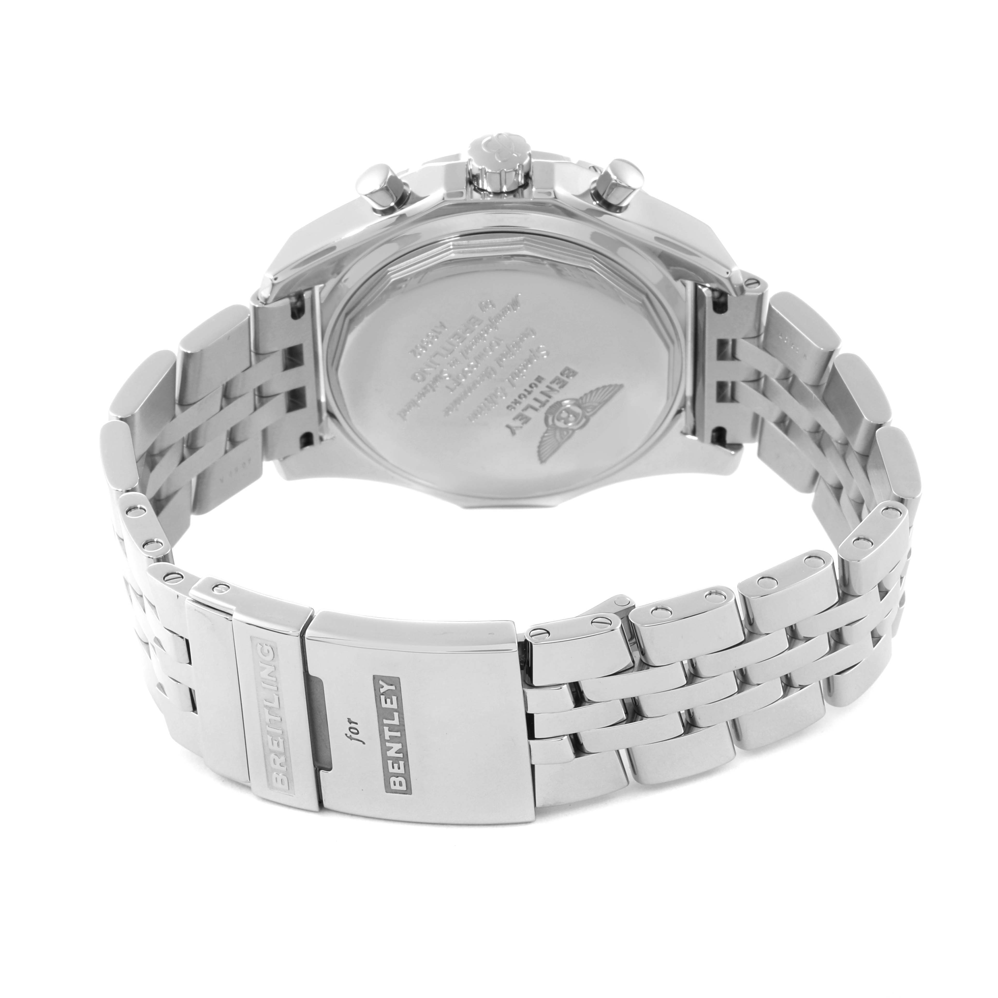 This image shows the back case and bracelet clasp of the Breitling for Bentley watch model.