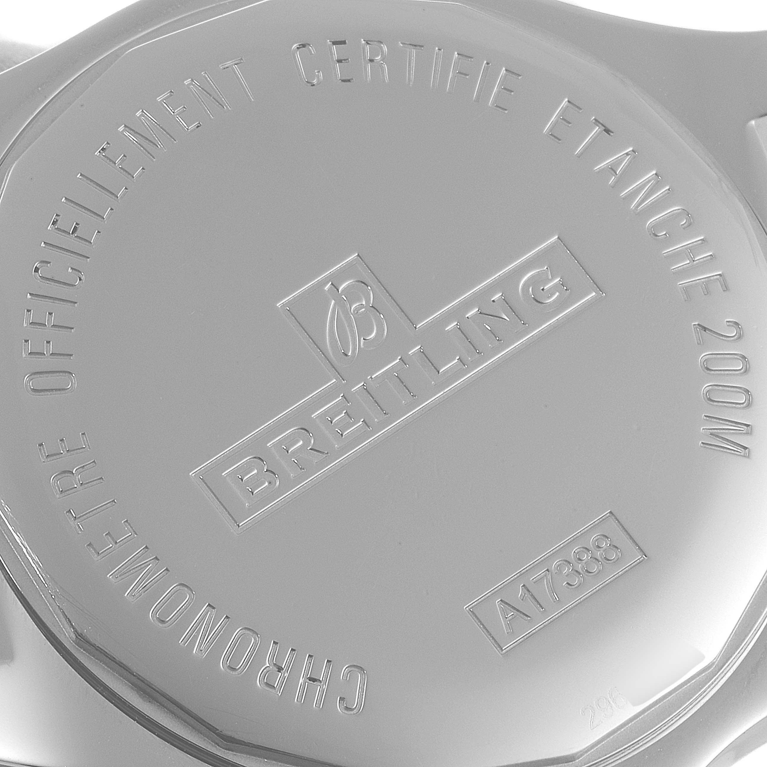 The image shows the back case of the Colt model by Breitling, displaying engravings for water resistance and certification details.