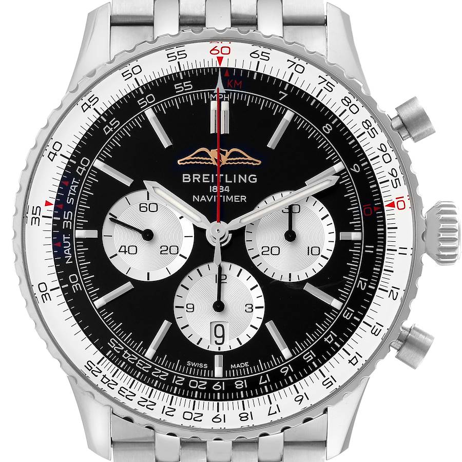 Breitling Navitimer 01 Black Dial Steel Mens Watch AB0137 Box Card SwissWatchExpo