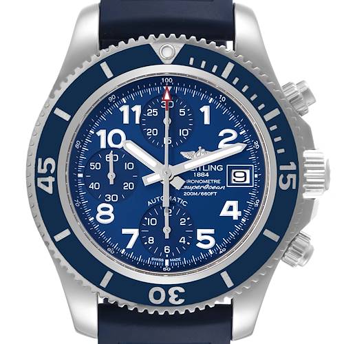 Photo of Breitling Superocean Chronograph Blue Dial Steel Mens Watch A13311 Box Card