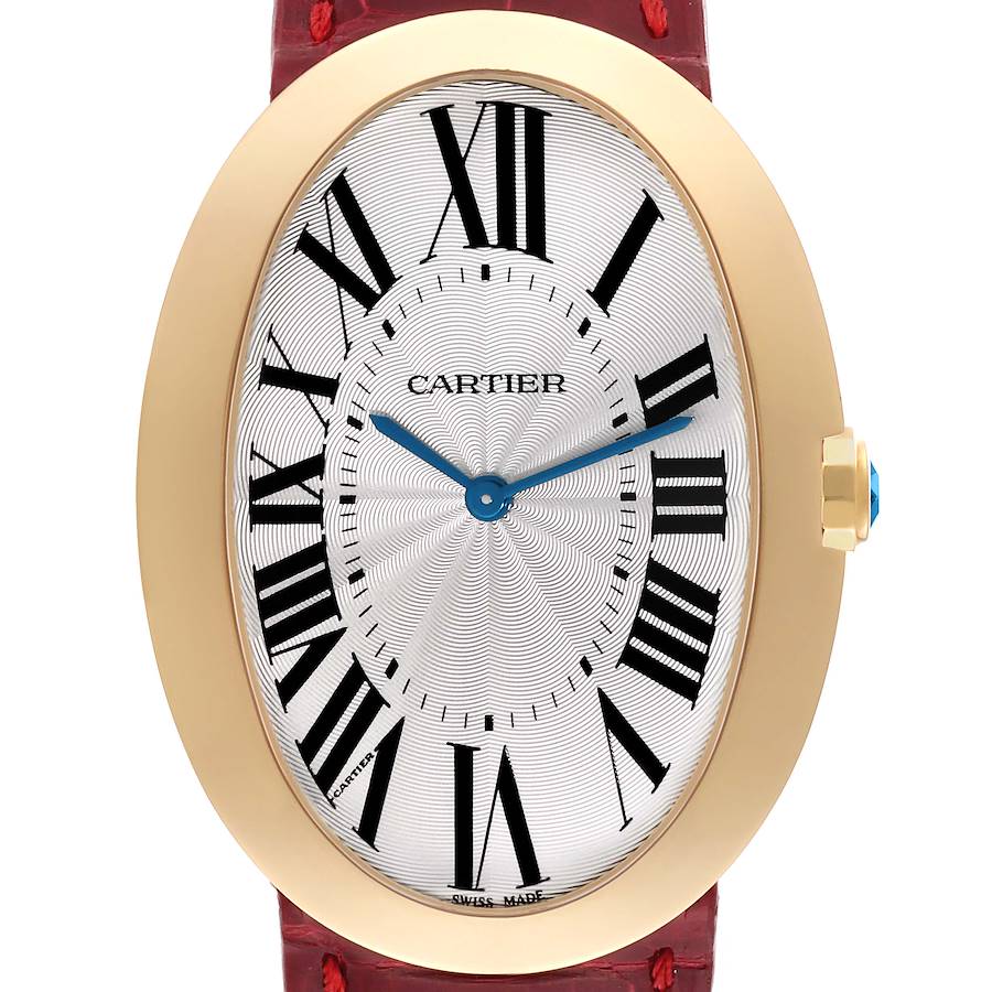 Cartier Baignoire Large 18k Yellow Gold Silver Dial Ladies Watch W8000013 SwissWatchExpo